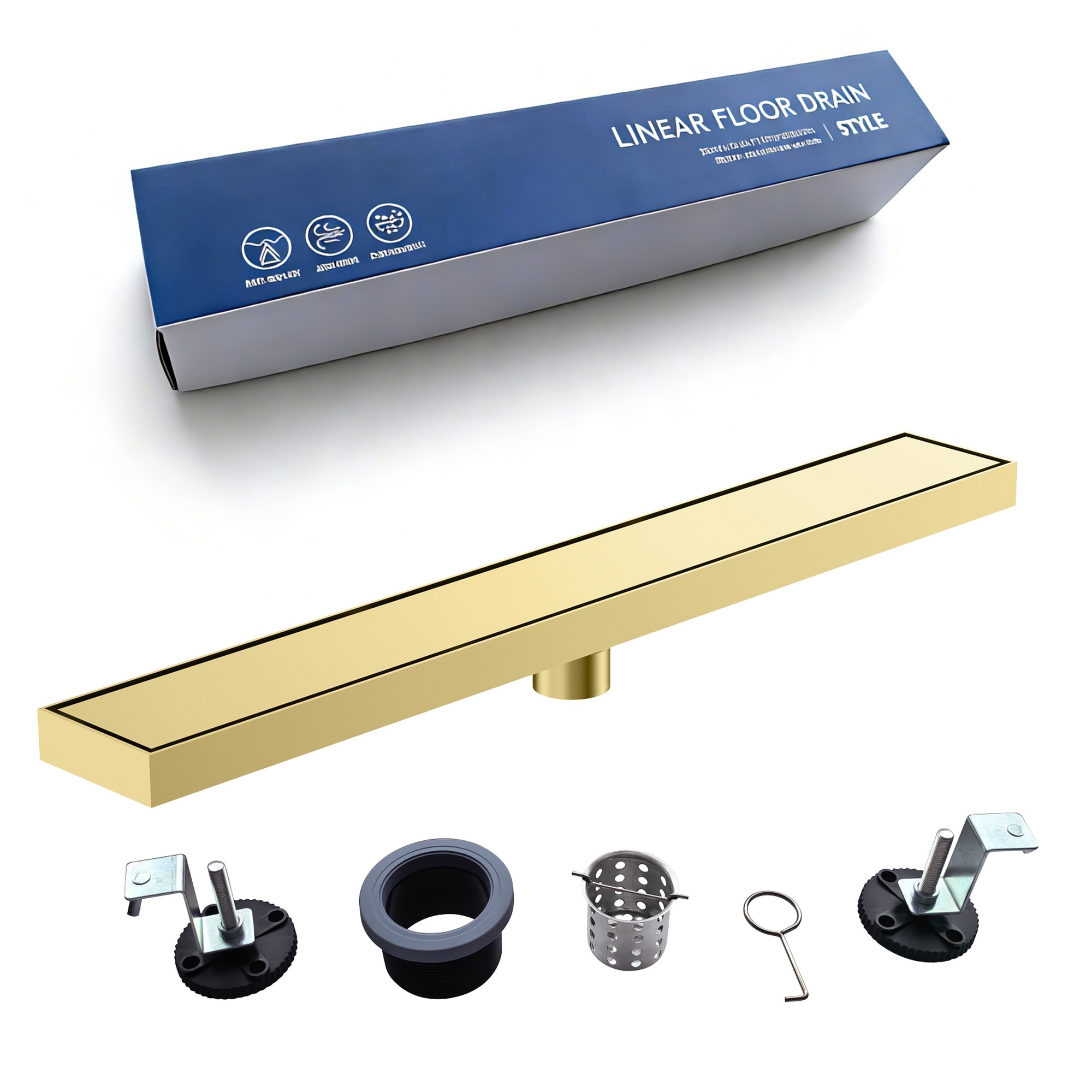 Boyel Living - Brushed Gold 24x2.75 Inch Linear Shower Drain SUS304 Stainless Steel