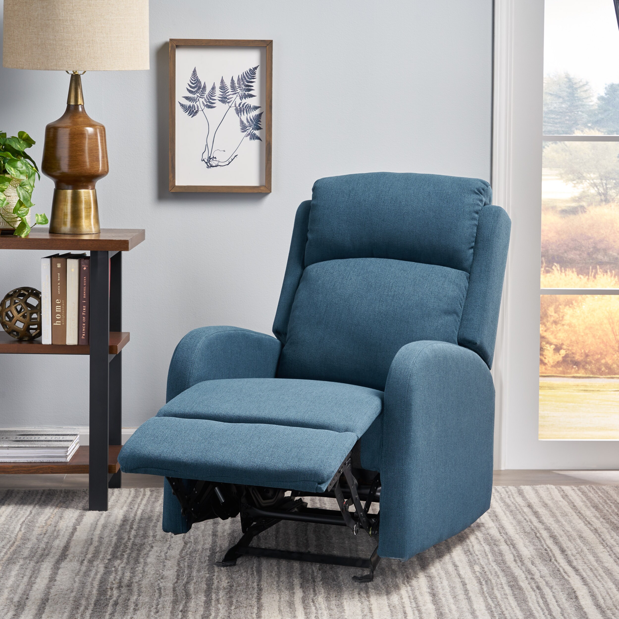 Navy Blue Polyester Rocking Recliner with Black Legs