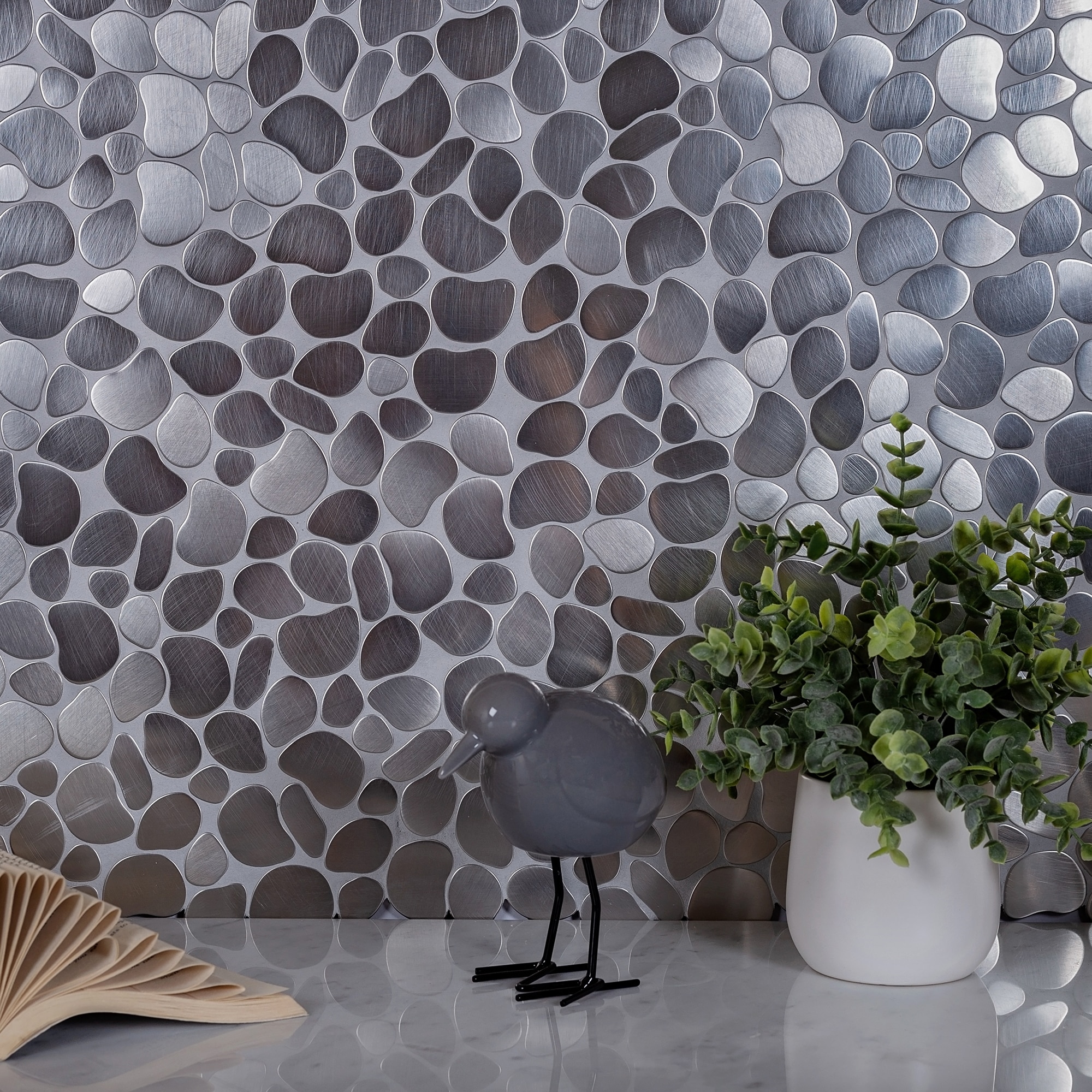 Apollo Tile Metal 12-in x 12-in Polished Metal Pebble Stone Look
