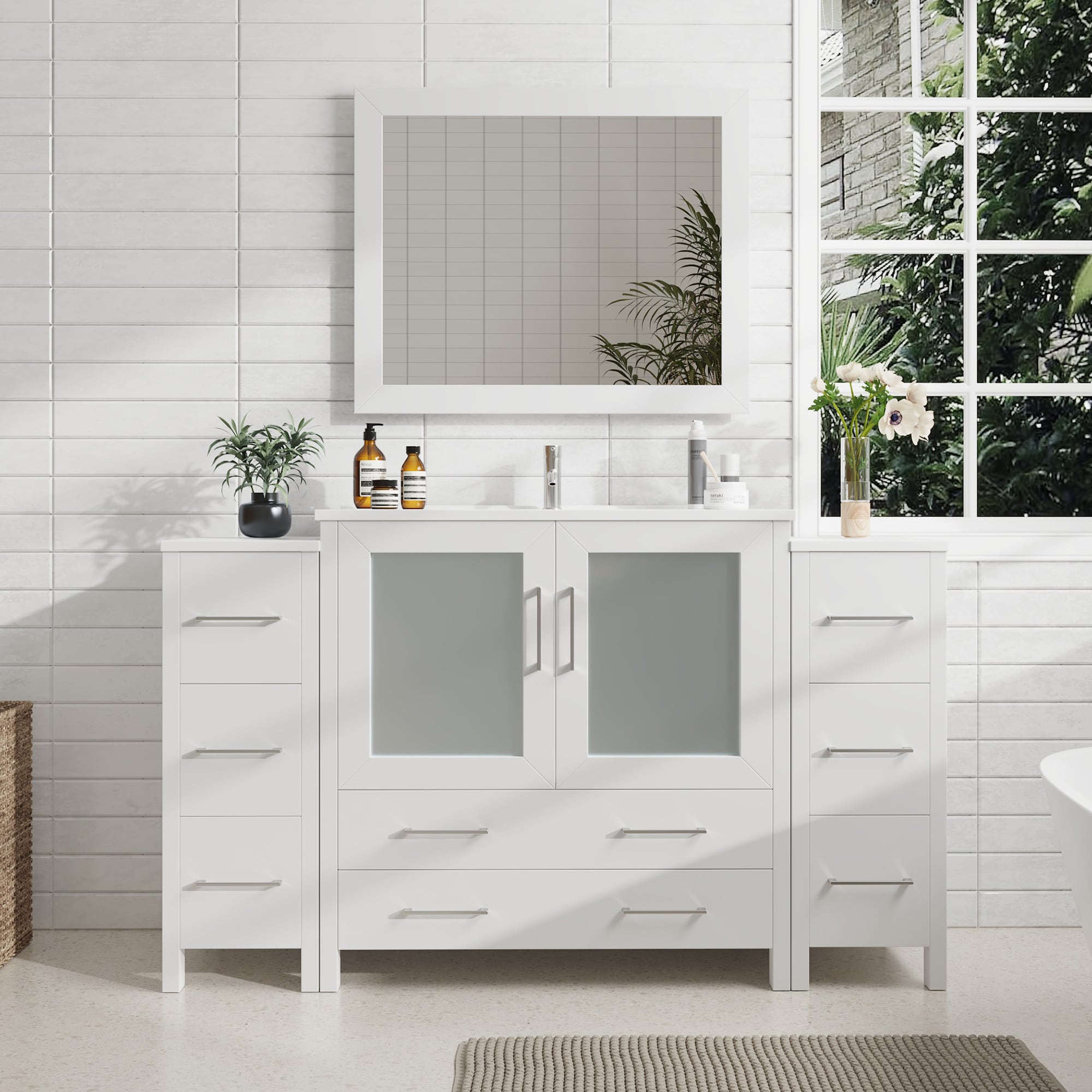 Vanity Art VA3036-60W Brescia 60-in White Undermount Single sink Bathroom Vanity with White Ceramic Top (Mirror Included)