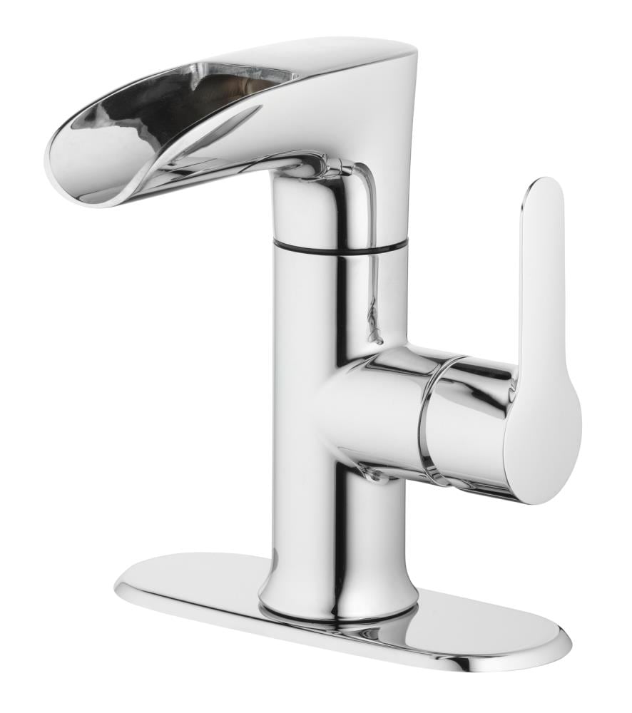 TOSCA TBD1-CH-T Chrome Single hole 1-handle WaterSense Waterfall Commercial/Residential Handle Bathroom Sink Faucet with Drain with Deck Plate