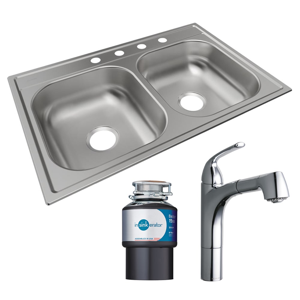 Stainless Steel Kitchen Sink Vessel Set With Faucet Double Sinks Kitchen  Sink