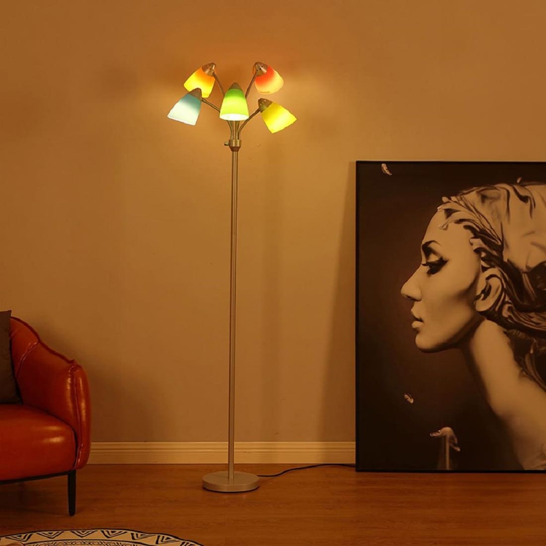 Medusa 74" Adjustable Multi-Head LED Floor Lamp with Color Shades