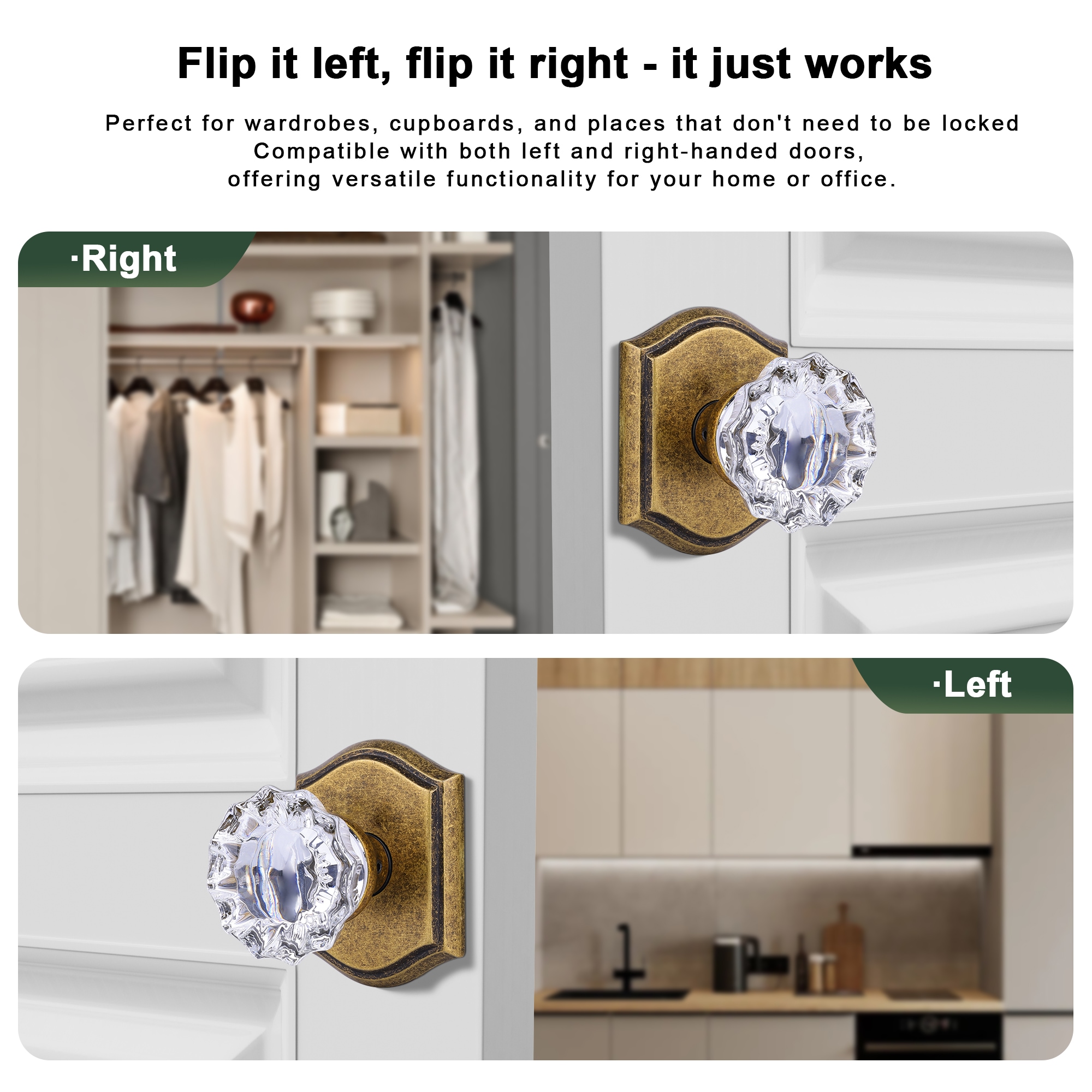 Senyhardware Brass Interior Dummy Door Knob 2 Pack with Floral Crystal ...