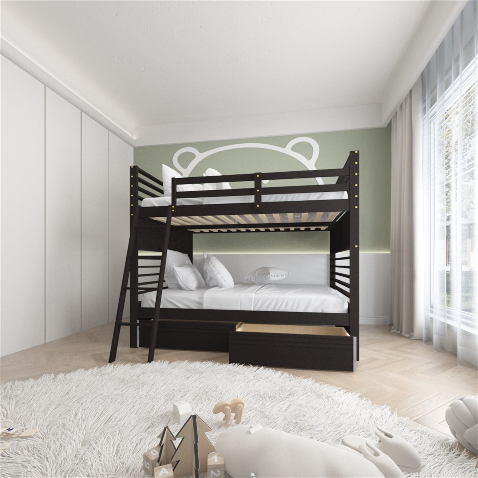 BESTCOSTY Contemporary Twin Bed Frame With Drawers, Espresso Twin Bed ...