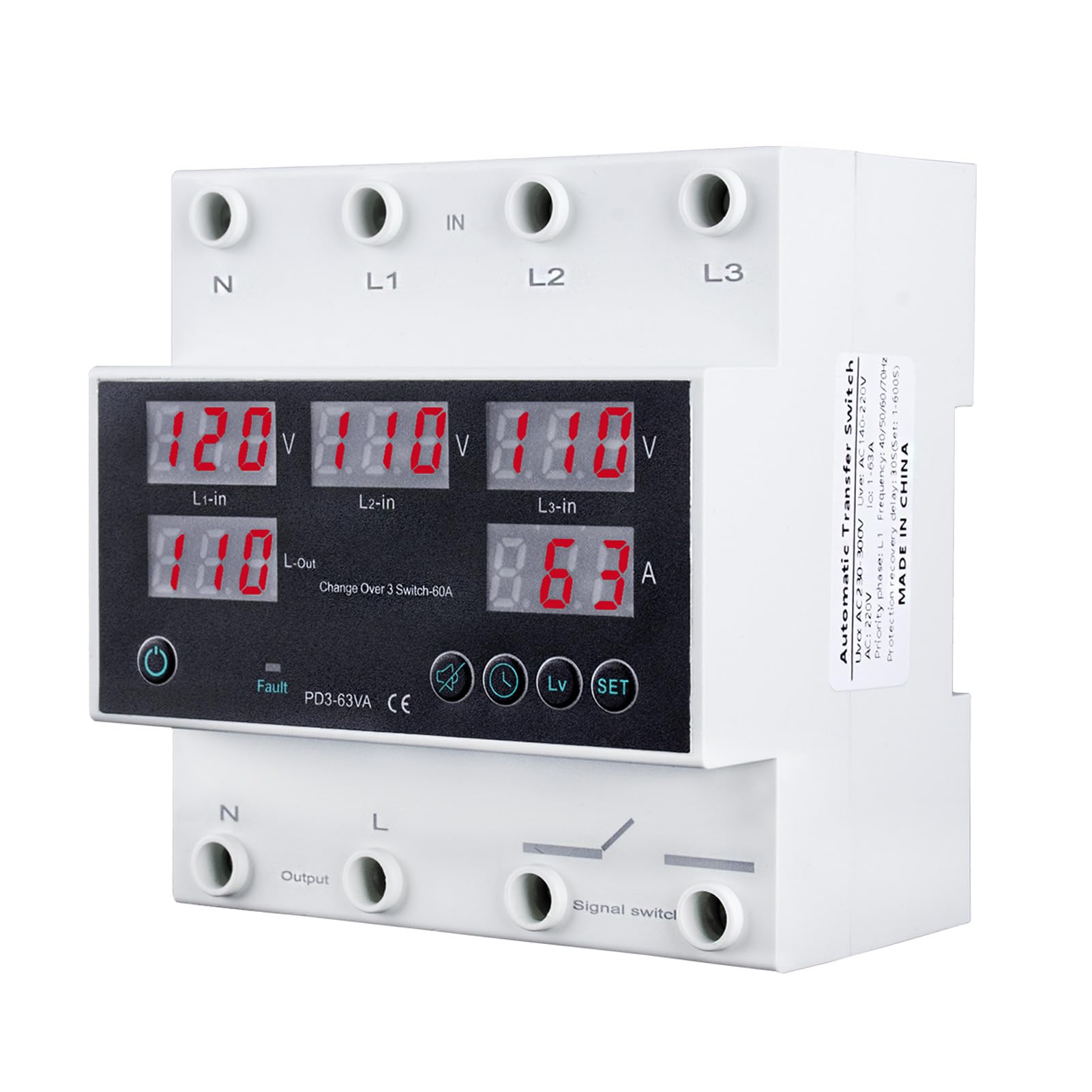 AOIZGMY  Automatic Transfer Switch 110V 63A Auto Transfer Switch with LED Display Din Rail Mount for Generator Power Management