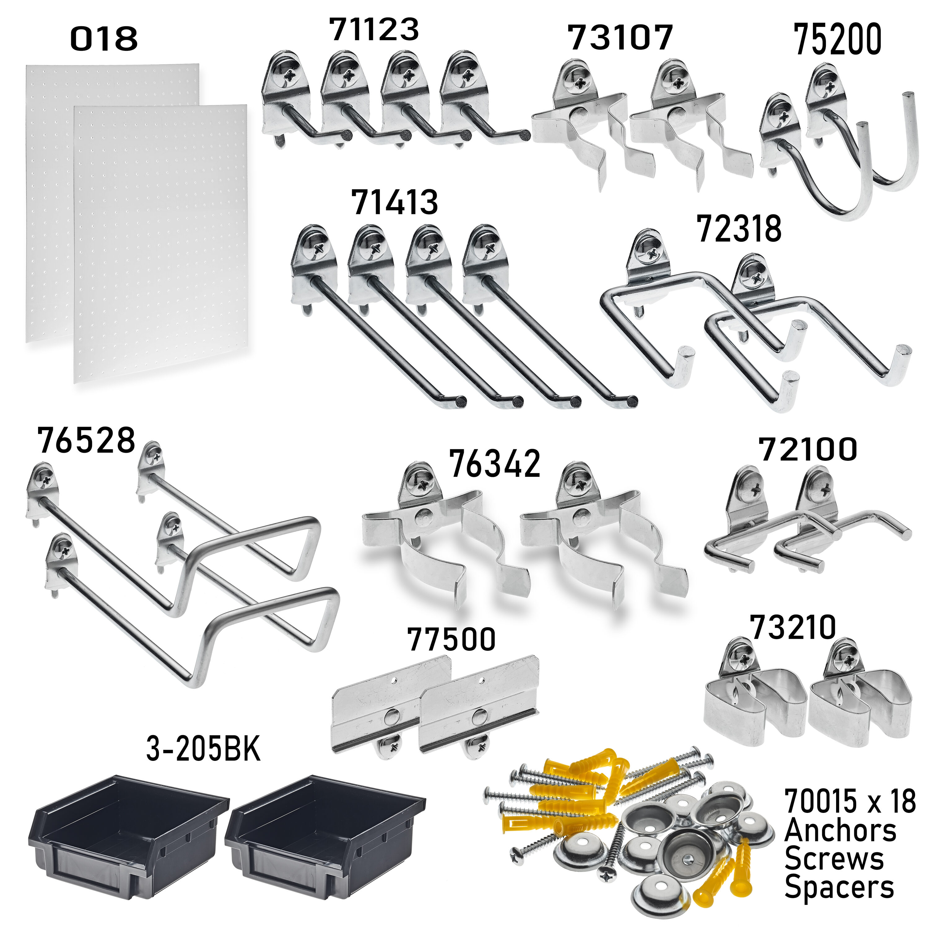 WallPeg 4 Medium Yellow Bins and 36 Assorted Flex Lock Peg Hooks