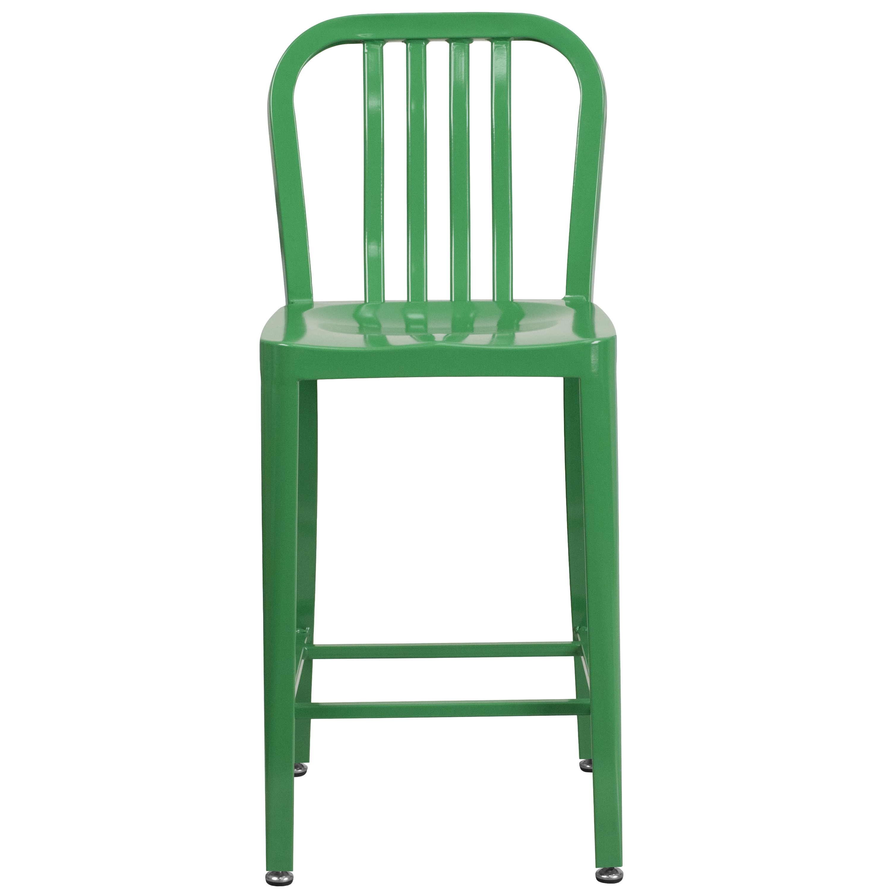 Green Metal 24" Counter Height Stool with Slat Back