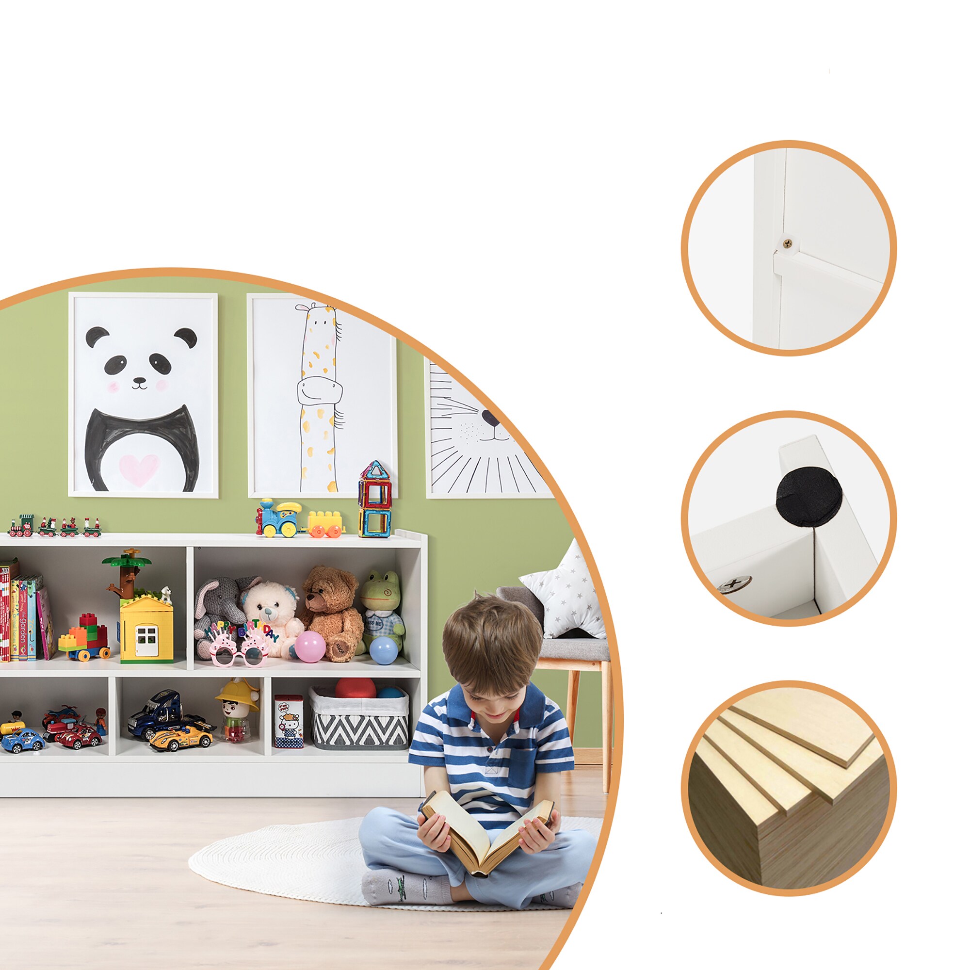 White Wood Kids 5-Cube Toy Storage Cabinet