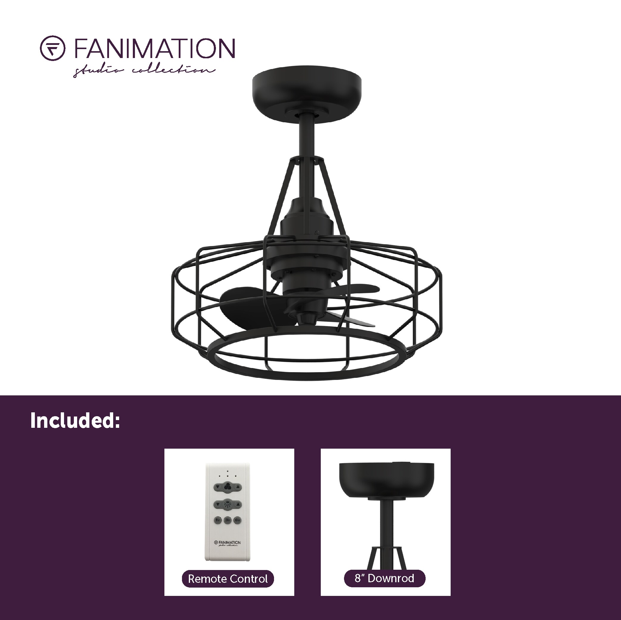 Fanimation Studio Collection Archive 18-in Black Indoor/Outdoor Fandelier  Ceiling Fan and Remote (3-Blade) LP3071LBL at Lowes.com