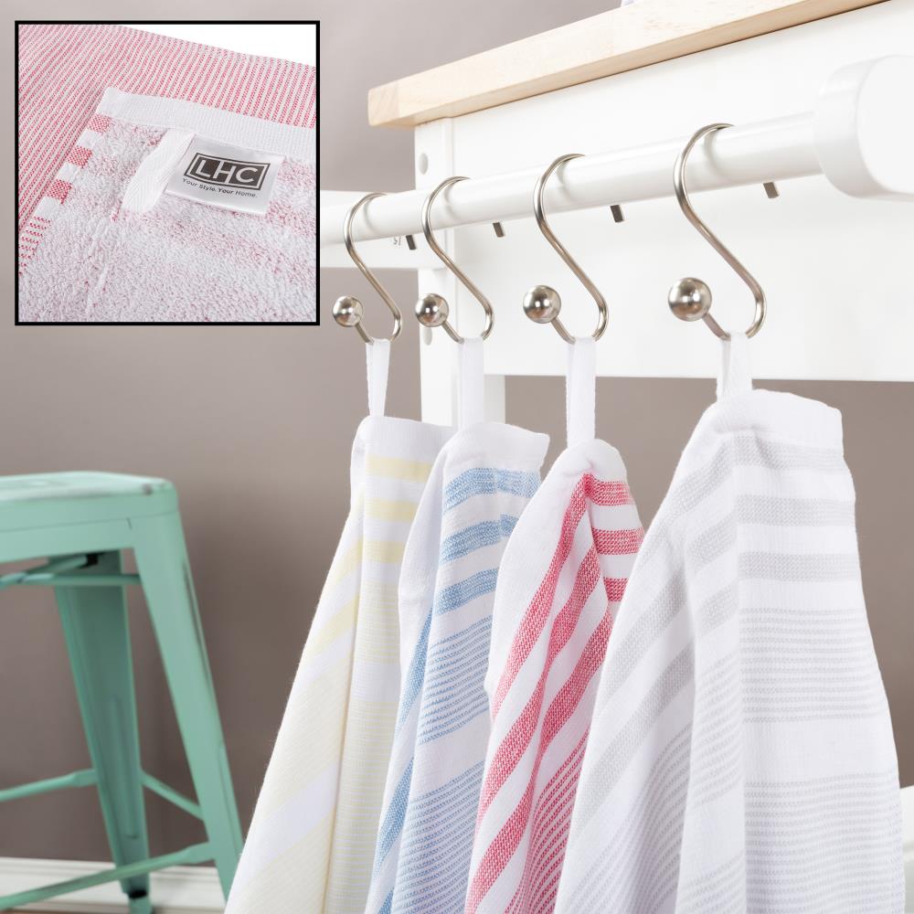 Kitchen Towels- Set of 8- 16x28- Absorbent 100 Percent Cotton Hand Towel-  4 Colors of Modern Farmhouse Multi Stripes for Drying by Hastings Home