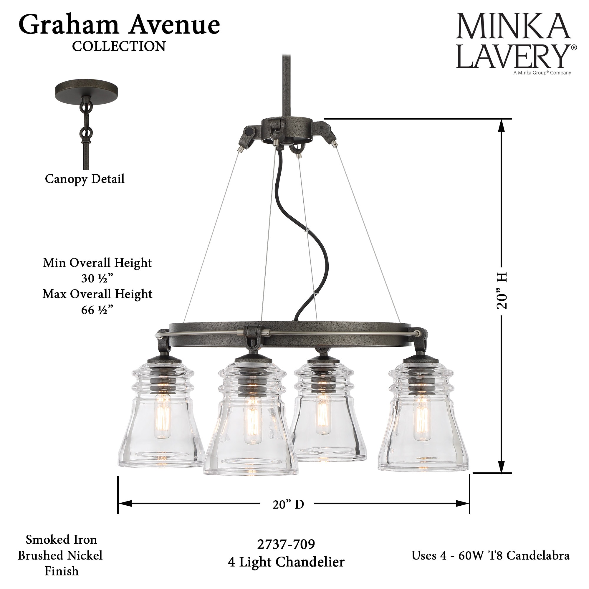 Graham Avenue Smoked Iron & Brushed Nickel 4-Light Chandelier