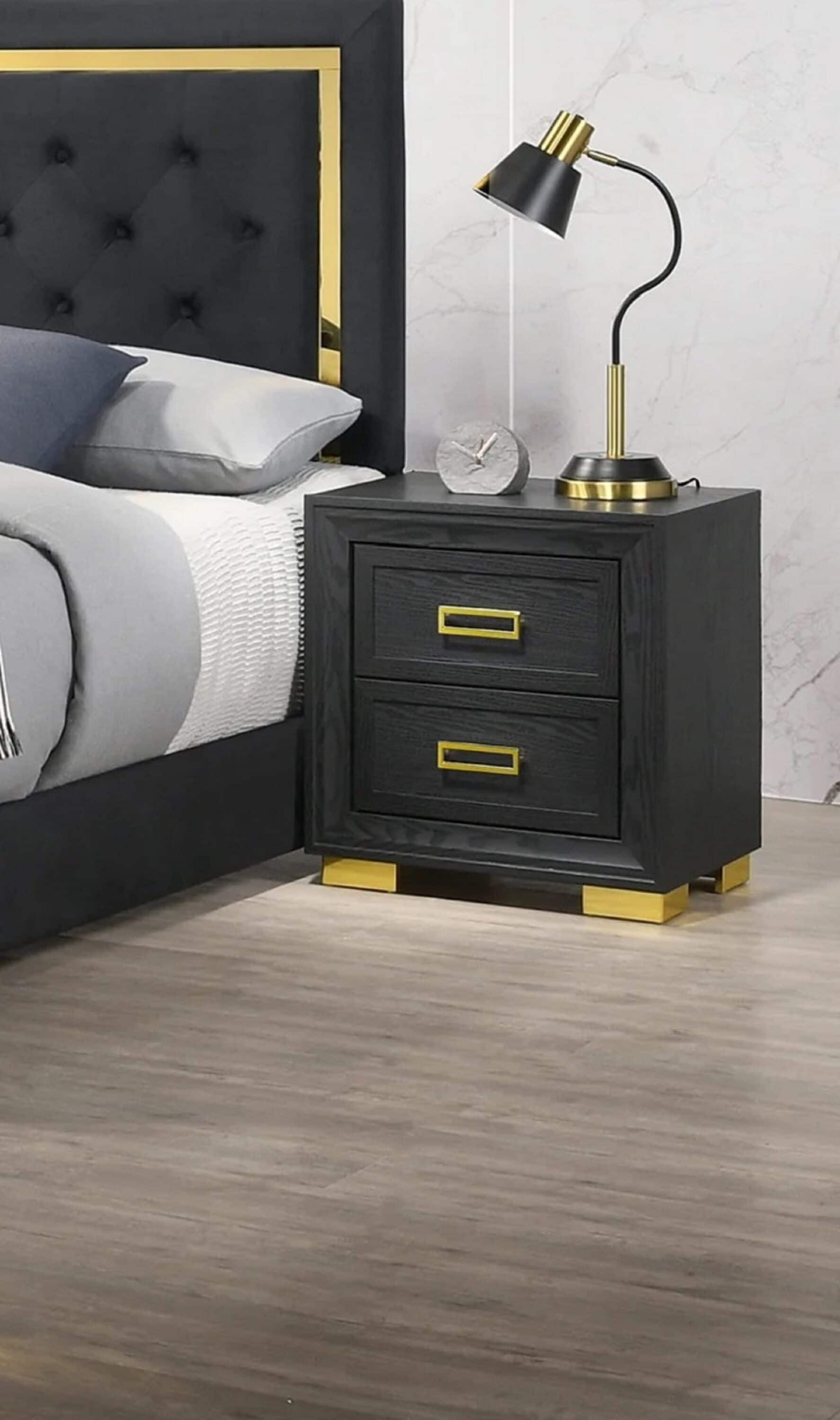 Blisstyle Glamorous 1pc Modern Glam Style 2 Drawer Nightstand Black Gold Finish Gold Colored Hardware Bedroom Furniture Modern Farmhouse Bedroom