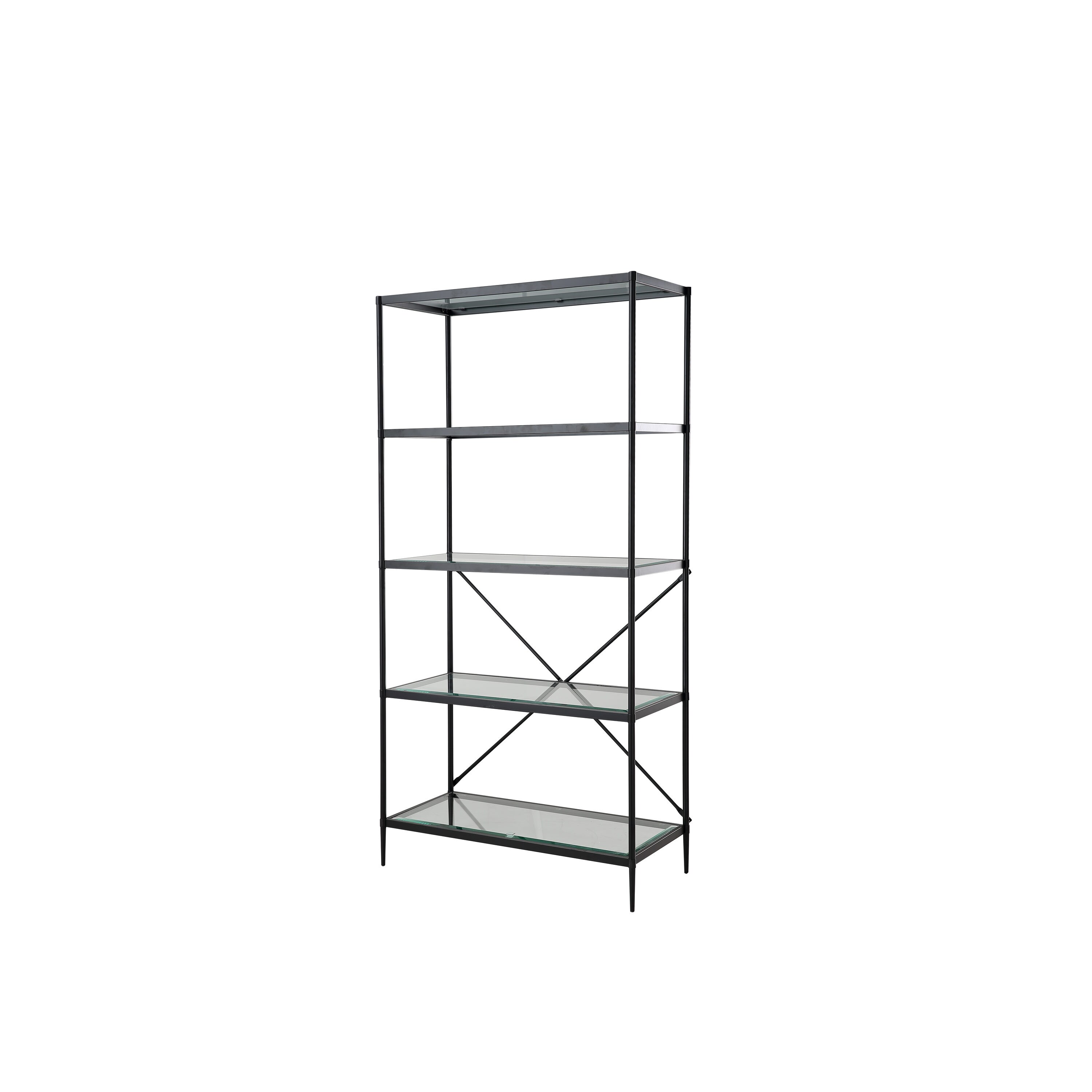 CASAINC WF-BK-135D-X Black/clear stainless steel 5-shelf bookcase with open back Black Metal Bookcase ( 9.1-Inches W x 74.8-Inches H x 39.8-Inches D ) Unfinished