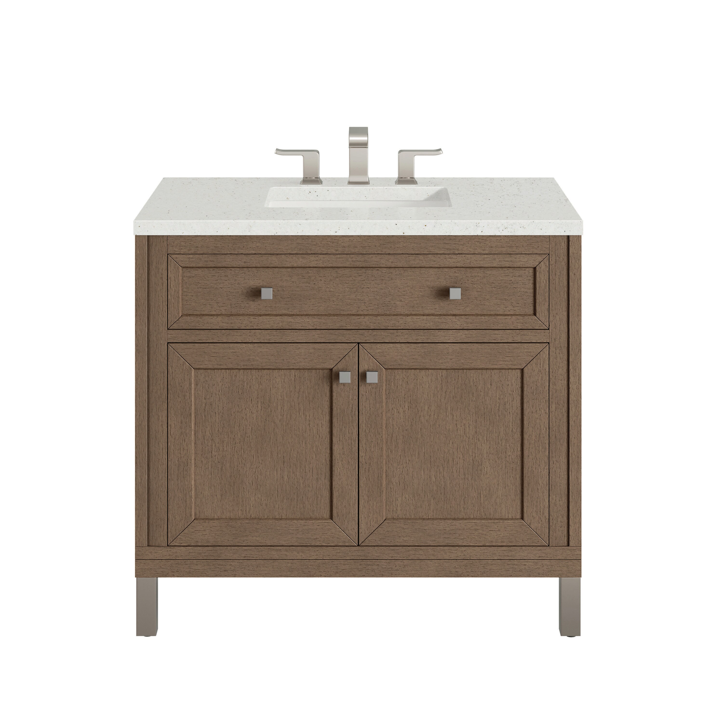 James Martin Vanities 305-V36-WWW-3LDL Chicago 36-in Whitewashed Walnut Undermount Single Sink Bathroom Vanity with Lime Delight Quartz Top