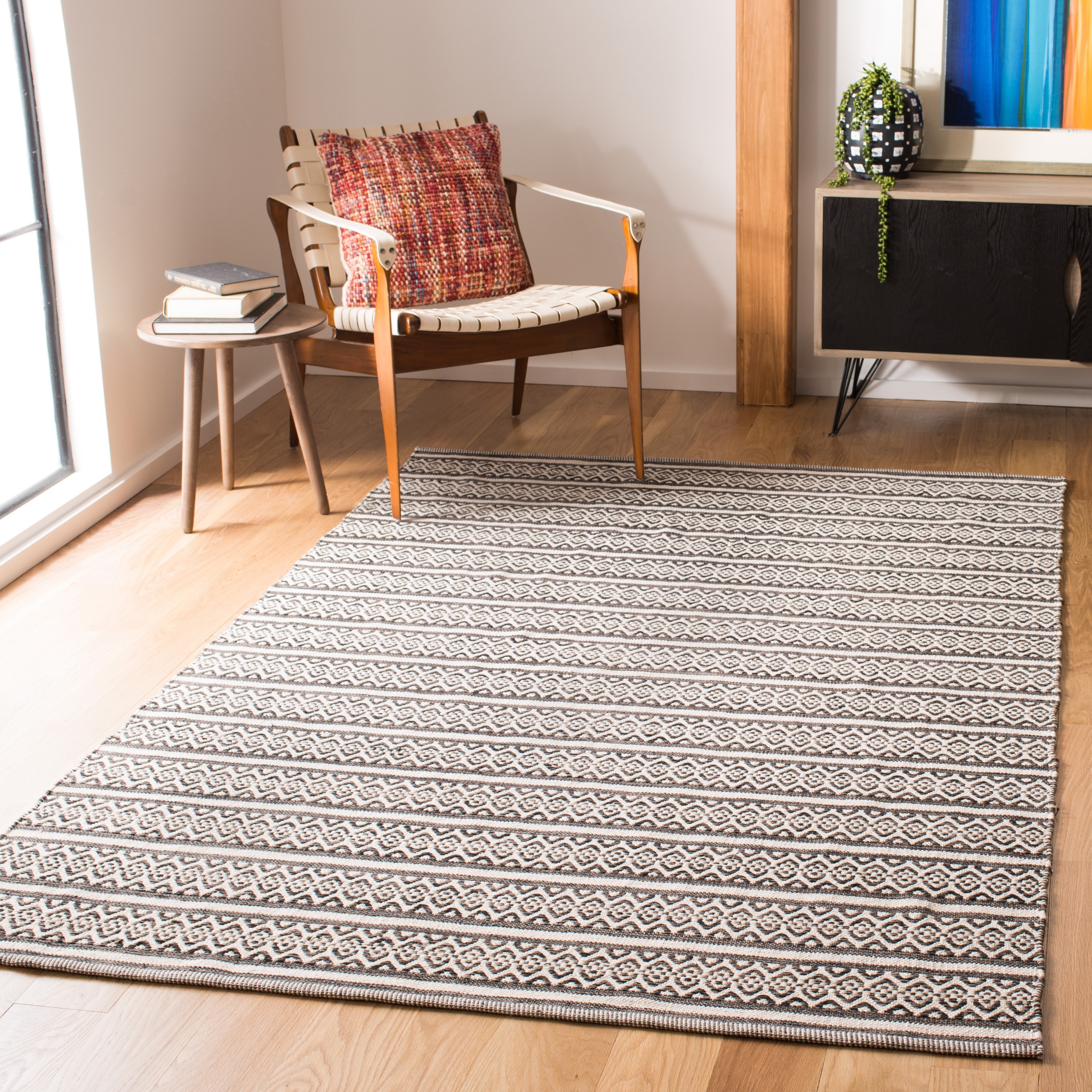 Safavieh MTK341D-6SQ Montauk Burleigh 6 x 6 (ft) Cotton Ivory/Black Square Indoor Abstract Coastal Area rug