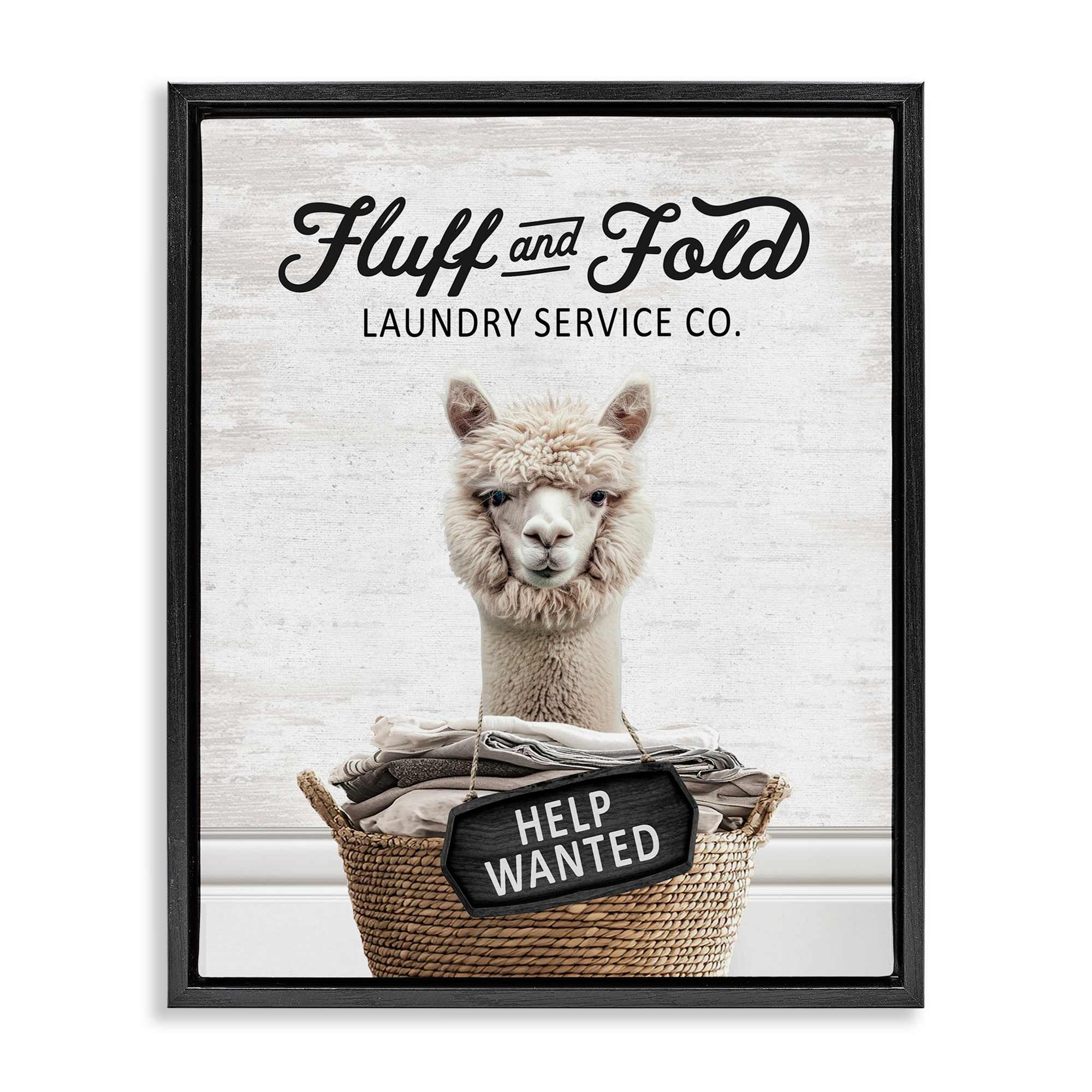 Stupell Industries BS-900-FFB-24X30 Fluff and Fold Laundry Alpaca Black Framed Floater Canvas Wall Art By Lettered and Lined 25 x 31