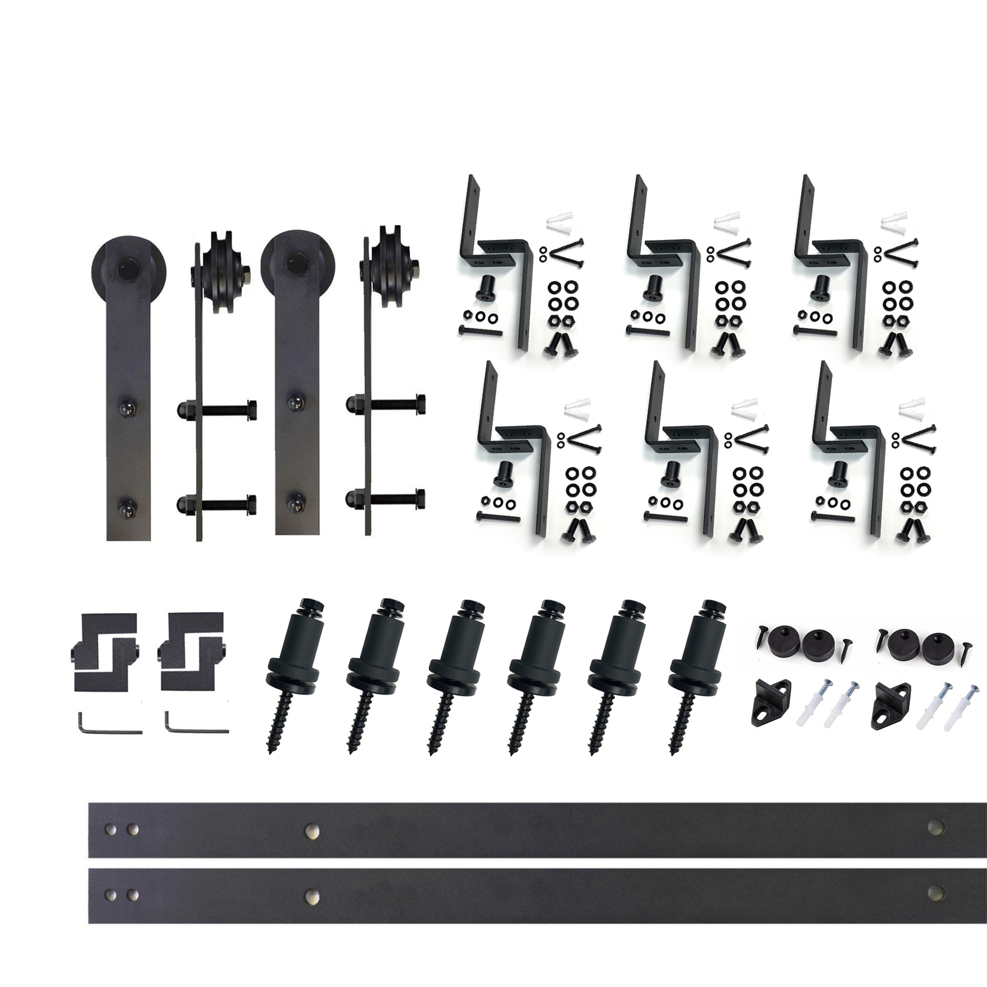 HOMACER ZT3TGH096C 96-in Rustic black Black Indoor I-strap Double bypass Barn door hardware kit