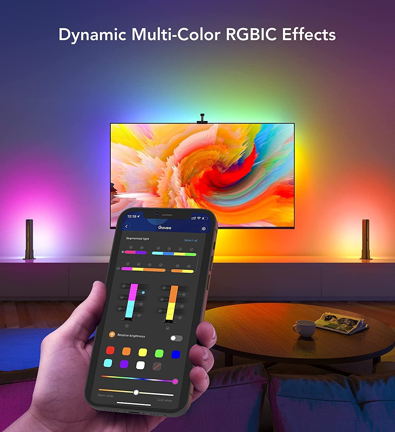 Govee LED TV Backlights, WiFi TV LED Strip Lights with Camera, Compatible  with Alexa, APP Control, RGBIC Music Sync, TV Ambient Bias Lighting for  55-65 inch TVs, Calibrate on APP : 