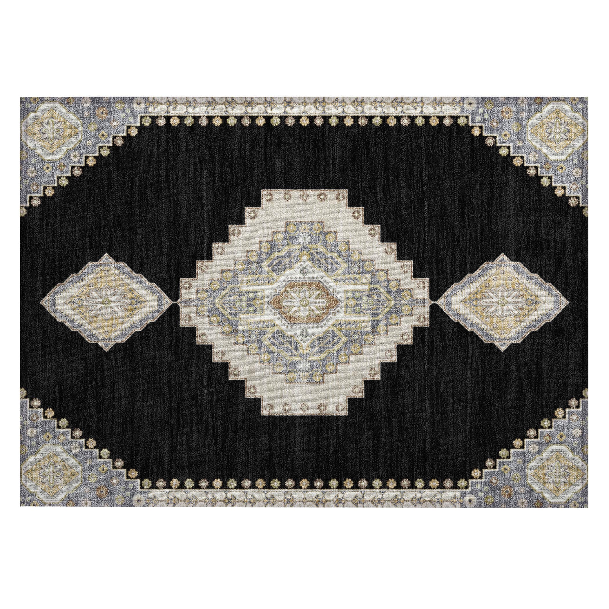 Addison 30" x 20" Blue and Black Synthetic Washable Rug