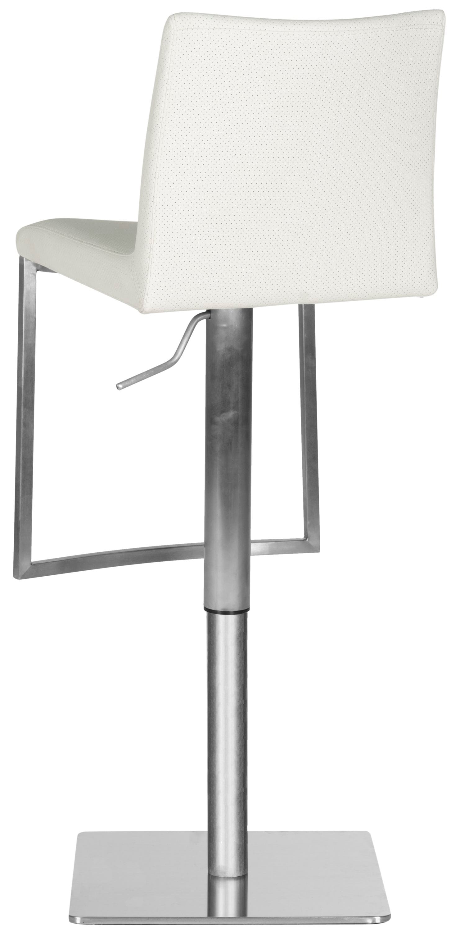 White Adjustable Swivel Leather and Metal Bar Stool