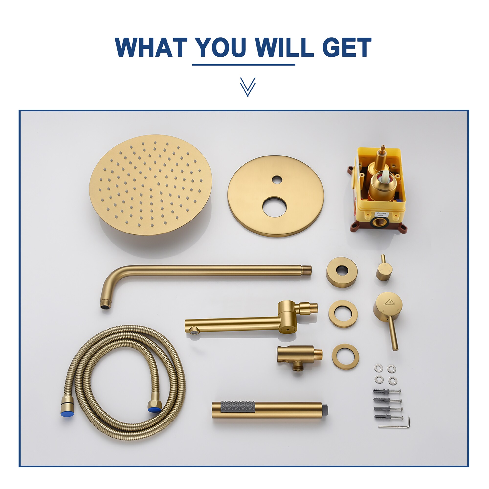 Brushed Gold Dual Rain Shower System with Handheld Spray