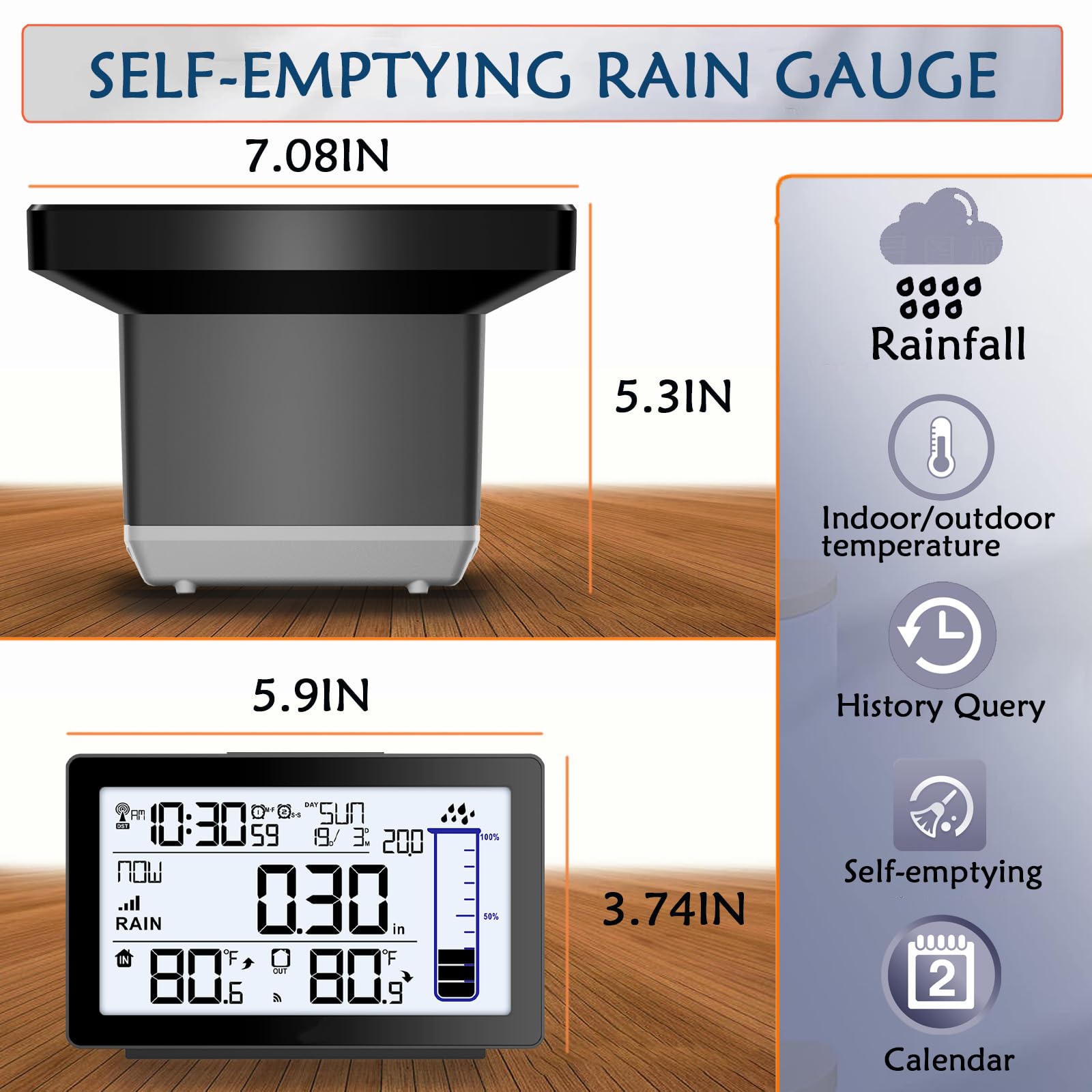 Misopily Wireless Rain Gauge Outdoor Self Emptying Digital Rain Meter ...