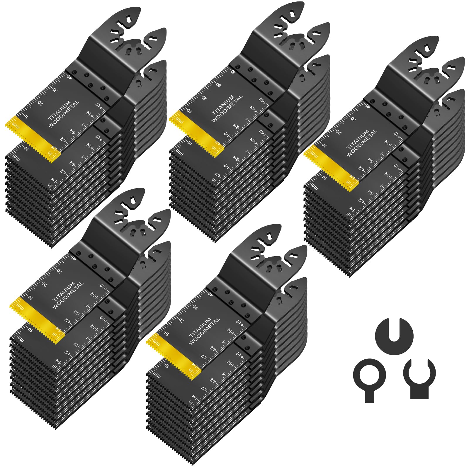 Ahfiwaso  50 Piece Oscillating Tool Blade Set Titanium Coated for Wood Metal Plastic Compatible with Most Vibration Tools Quick Release Fit
