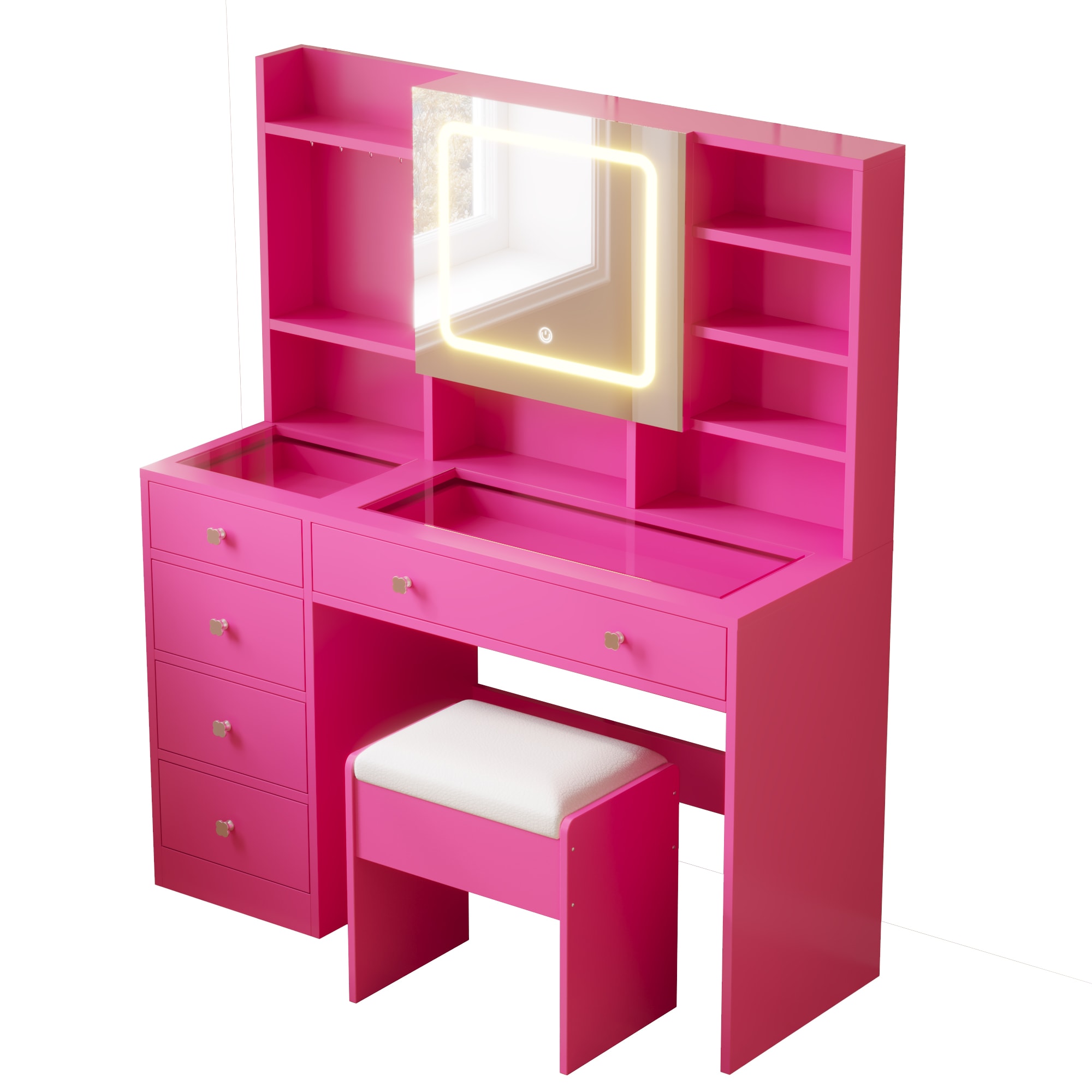 Outopee LO1G52006238 47.2-in Barbie Pink Makeup Vanity
