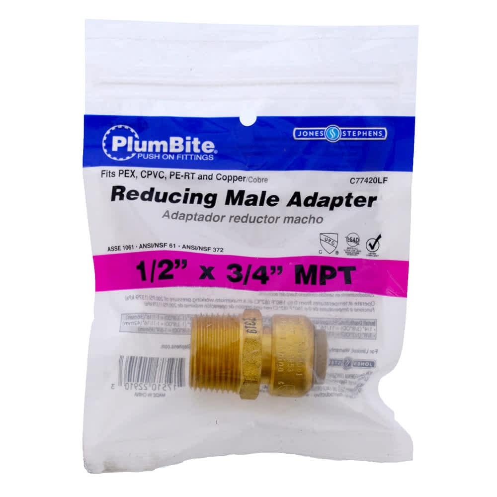 Jones Stephens C77420LF 12 Inch x 34 Inch MPT (Bagged) PlumBite Push On ...