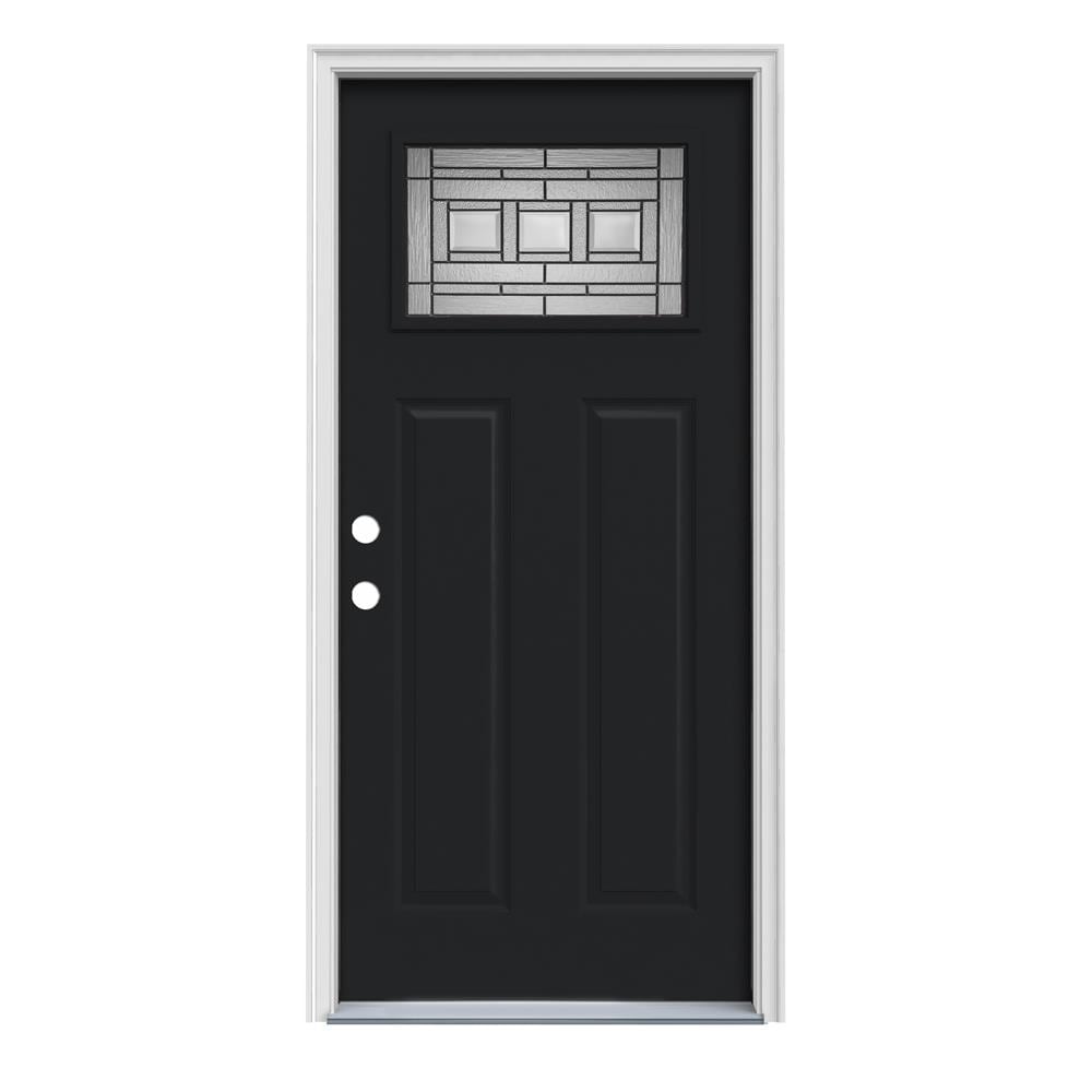 JELD-WEN LOWOLJW167701065 Craftsman 32-in x 80-in x 4-9/16-in Steel Craftsman Right-Hand Inswing Eclipse Painted Prehung Front Door with Brickmould Insulating Core