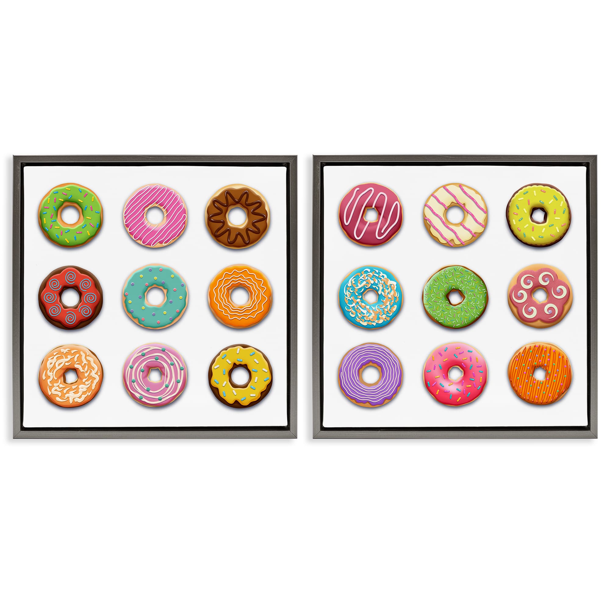 Stupell Industries B2-783-FFL-2PC-17X17 Bright and Fun Donuts 2 Piece Gray Framed Floater Canvas Set By Marcus Prime 18 x 18