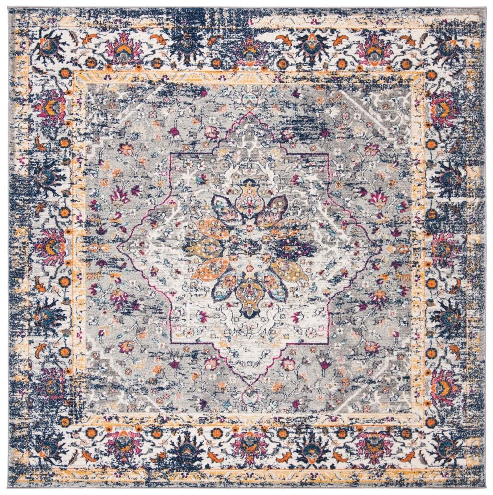 Safavieh EVK288N-7SQ Evoke Byron 7 x 7 (ft) Loomed Synthetic Gray/Navy Square Indoor Distressed/Overdyed Vintage Area rug