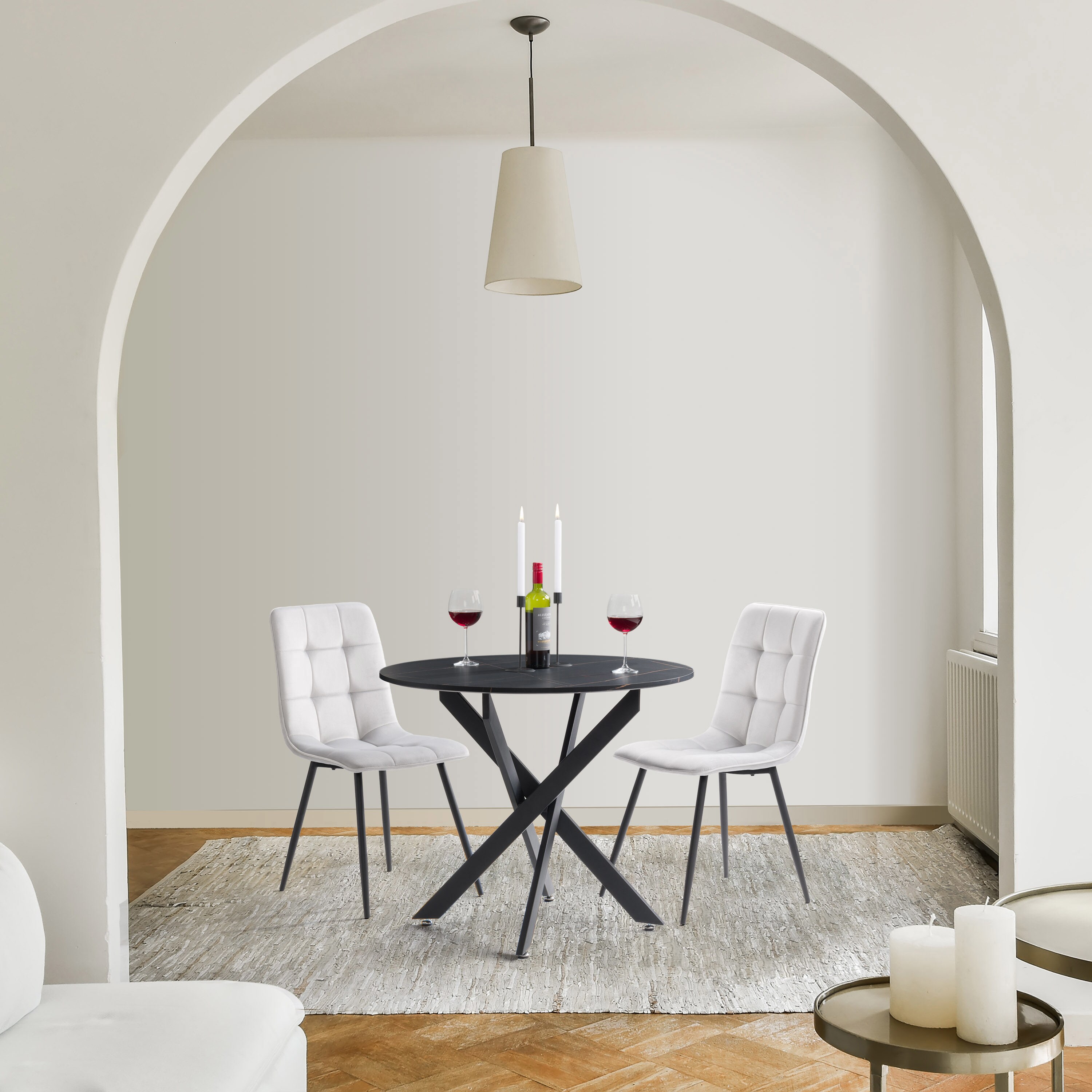 Nash Luxe Velvet Upholstered Side Chair with Black Metal Legs