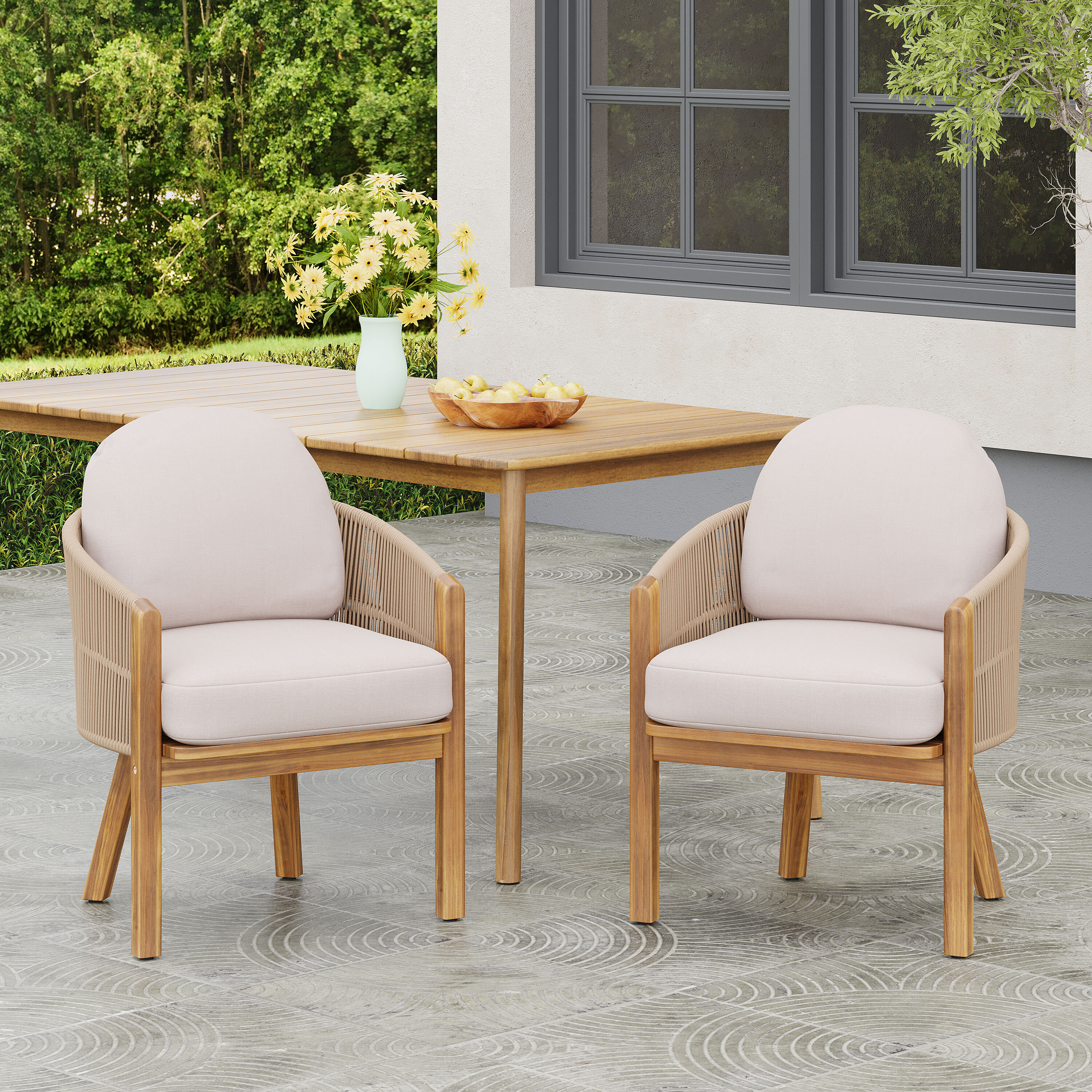 Mondawe 2-Piece Grotta Outdoor Arm Chair with Beige Hemp Rope and Cushion