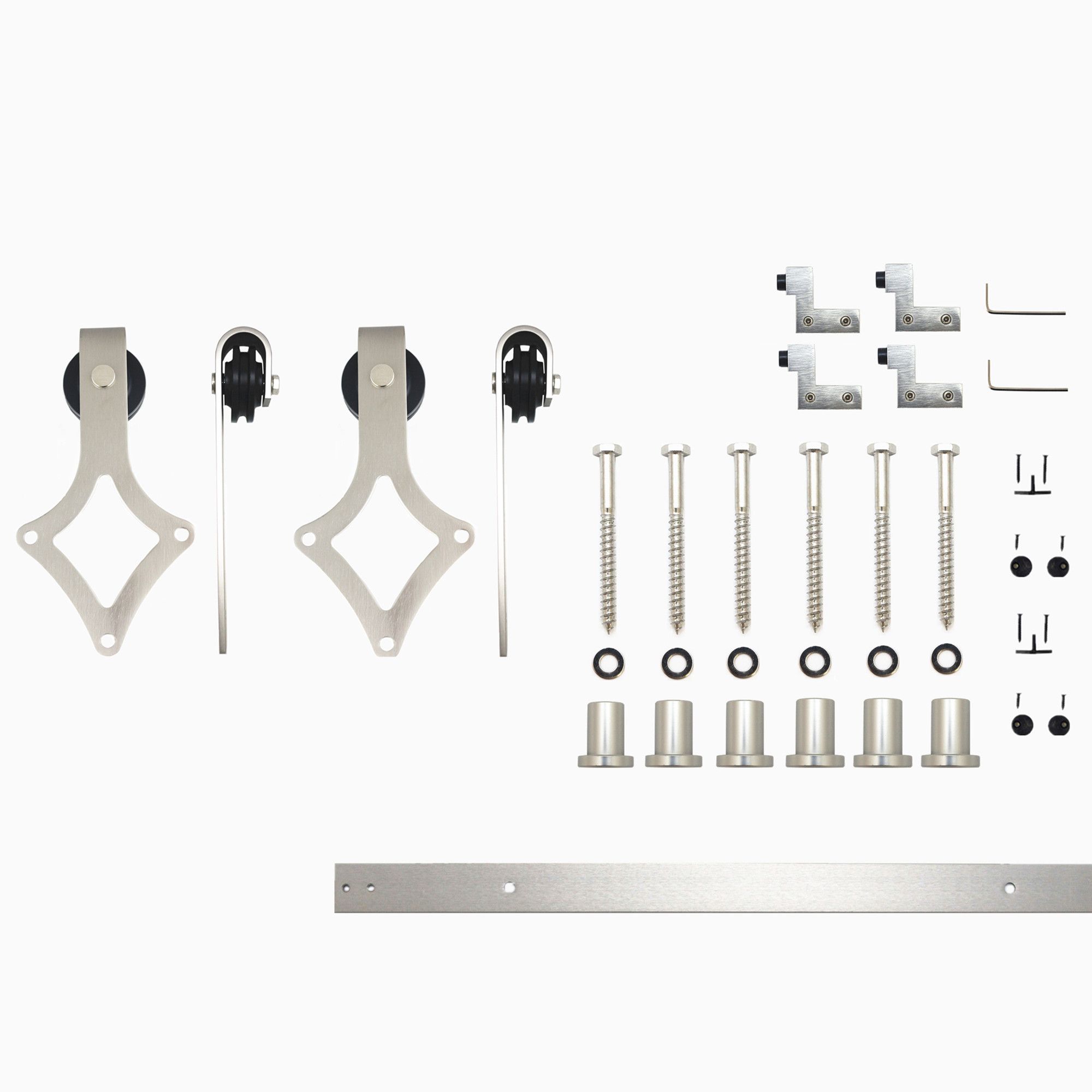 HOMACER LX2DNZ096C 96-in Brushed Brushed Nickel Indoor Diamond Double Barn door hardware kit