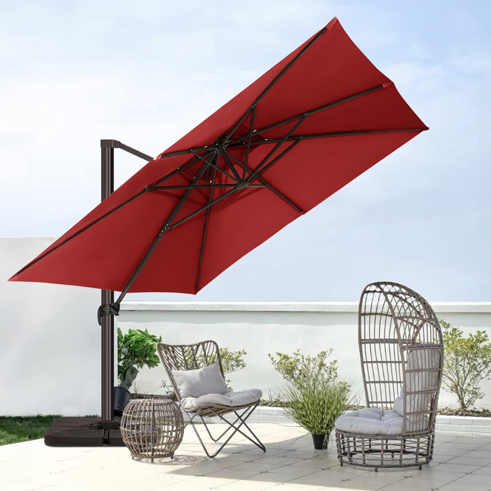 JEAREY JE-LKZLM-12X12FT-OR 12-ft Aluminum Orange Crank Cantilever Patio Umbrella with Base