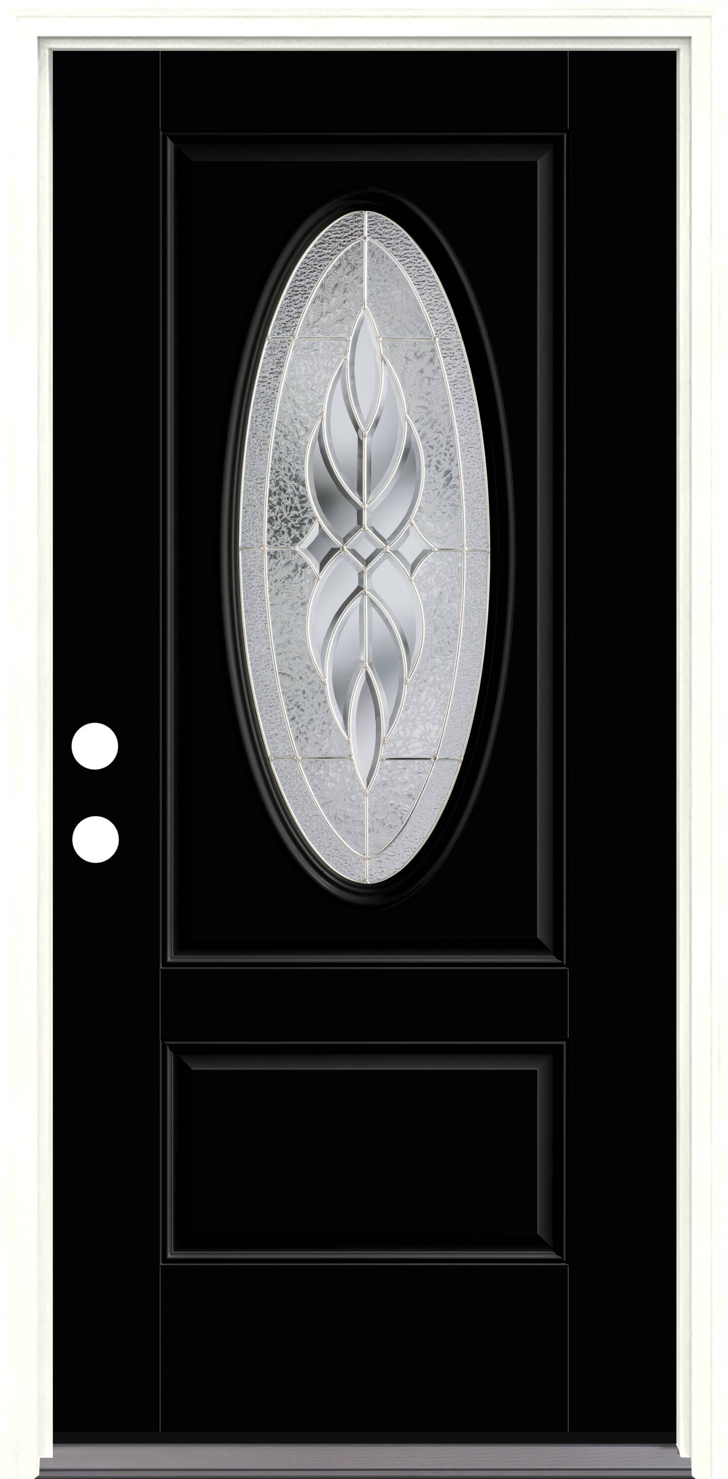 Therma-Tru TTB641107SOS Varissa Entry Door 36-in x 80-in x 6-9/16-in Fiberglass Oval lite Right-hand inswing Black Painted Prehung Front Door with Brickmould Insulating core