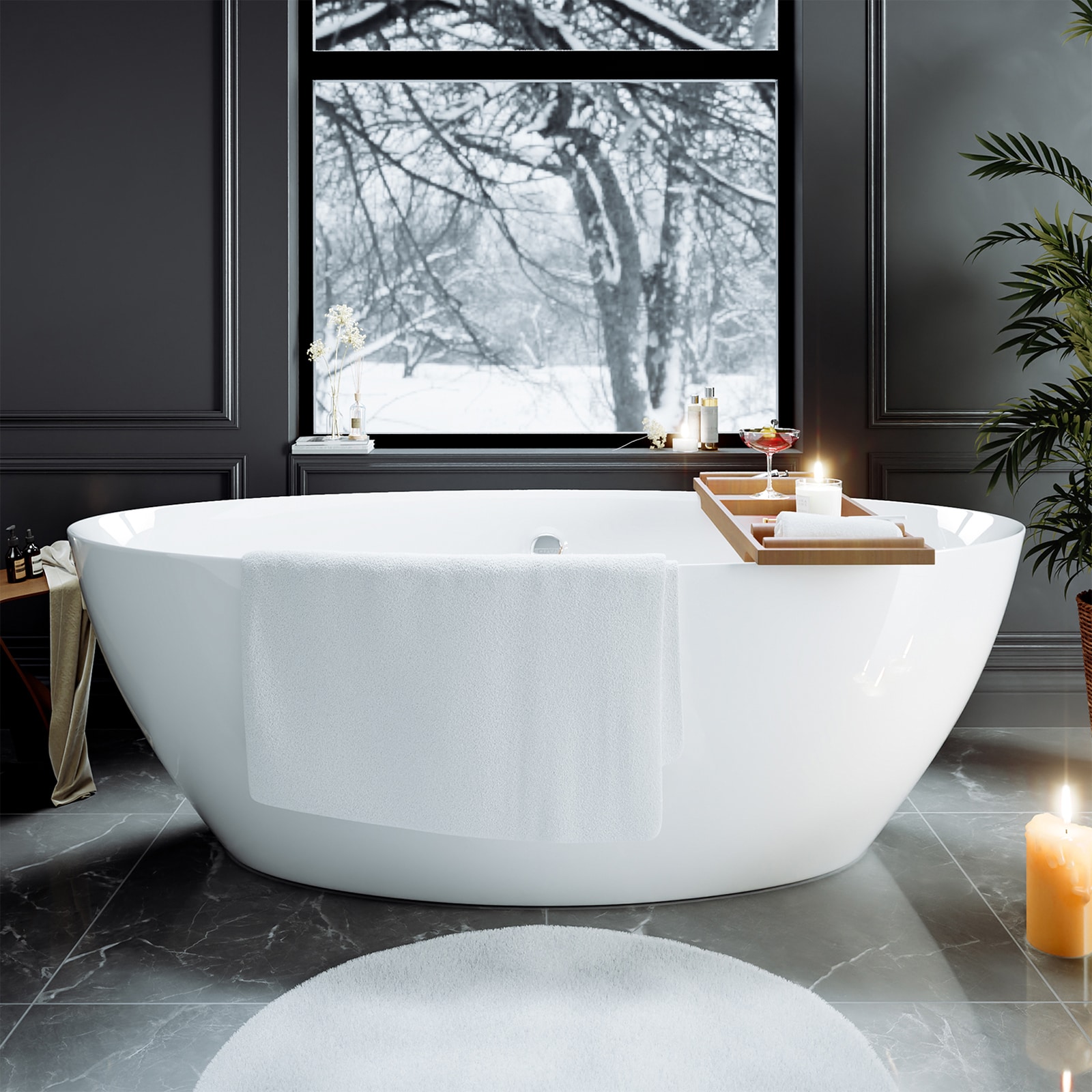 Empava EL-71FT1503 Classical 35.5-in x 71-in White Acrylic Oval Freestanding Soaking Bathtub with Drain ( Center Drain )