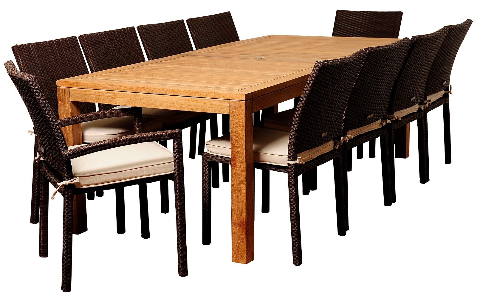 Envelor EN-IH-DAR11PC Darren 11 -Piece Brown Wicker Patio Dining Set Wood Rectangle Table with 8 Off-white Cushions Stationary Chairs