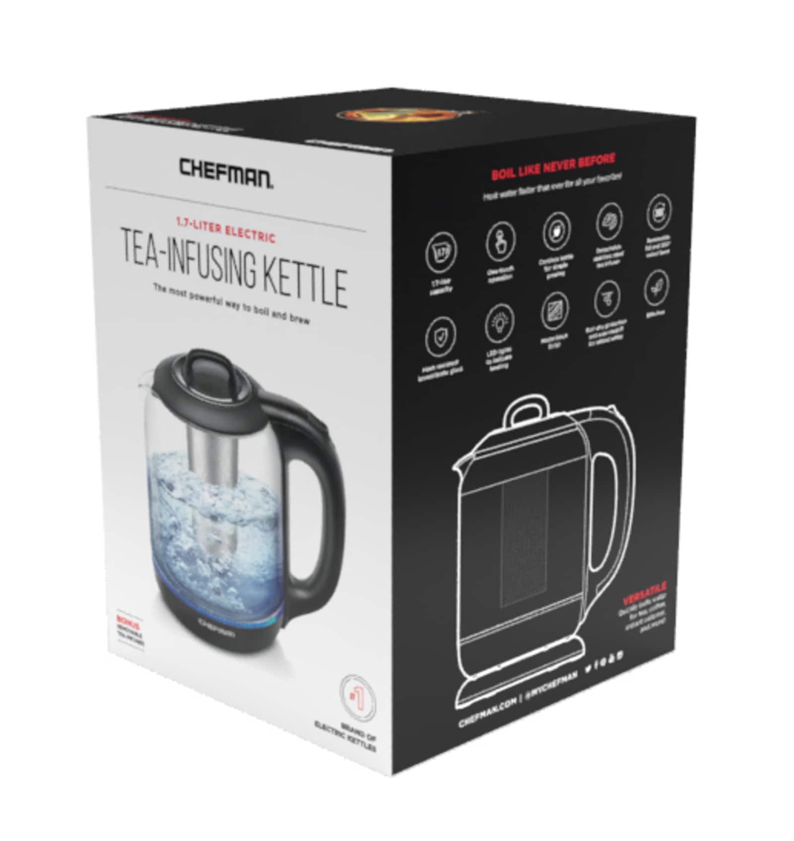 Chefman 7 Cup Black Electric Kettle with Tea Infuser, 1.7L RJ11-17