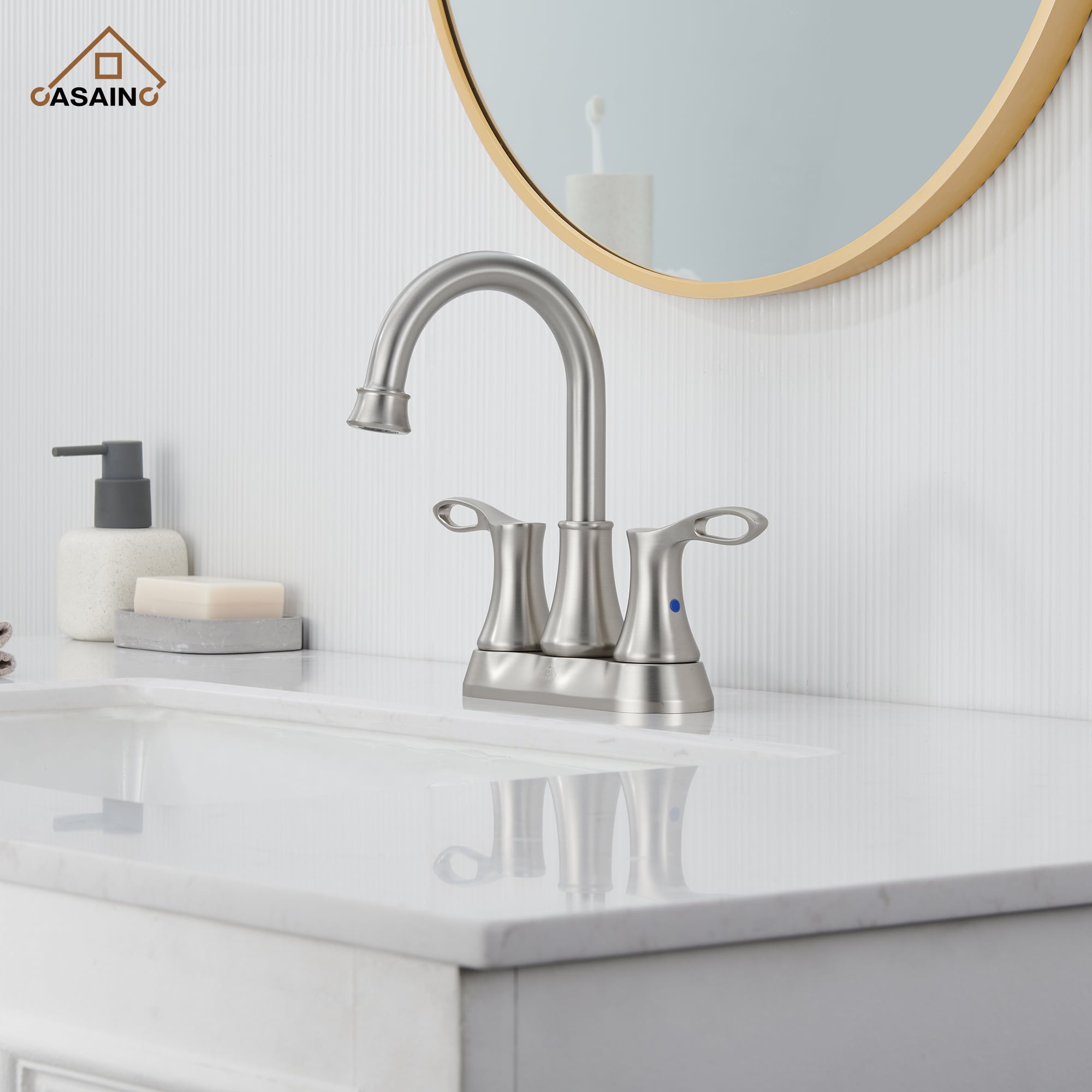 Brushed Nickel Dual Handle High Arc Bathroom Faucet with Metal Drain
