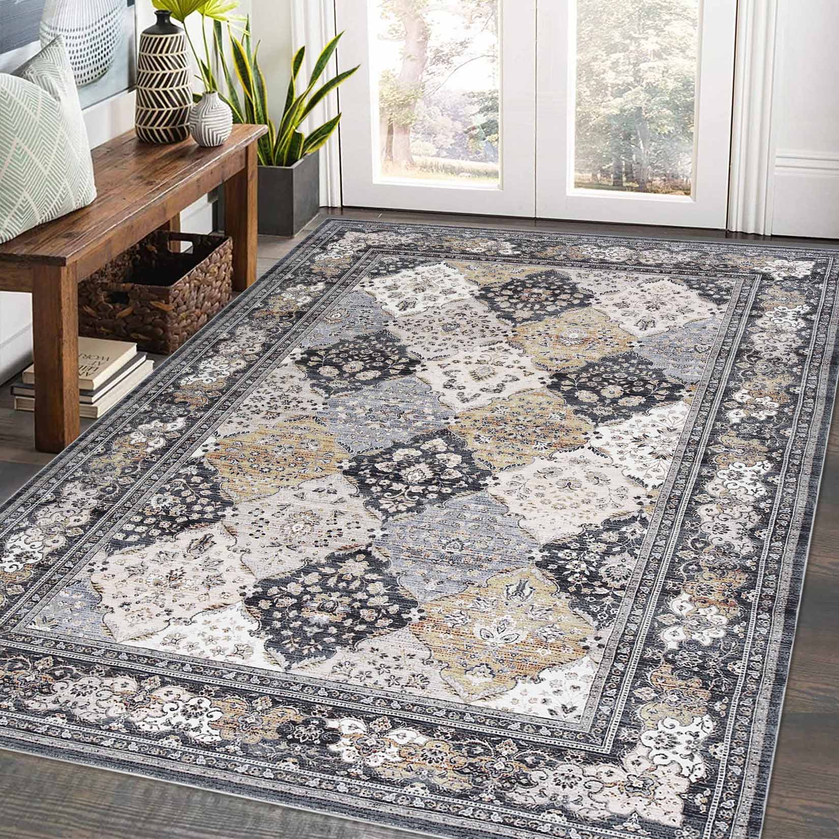 Garvee YXY-LO-PHO-0ZWYEOFW 8 x 10 (ft) Loomed Brown Rectangular Indoor Floral/Botanical Vintage Machine washable Pet Friendly Area rug