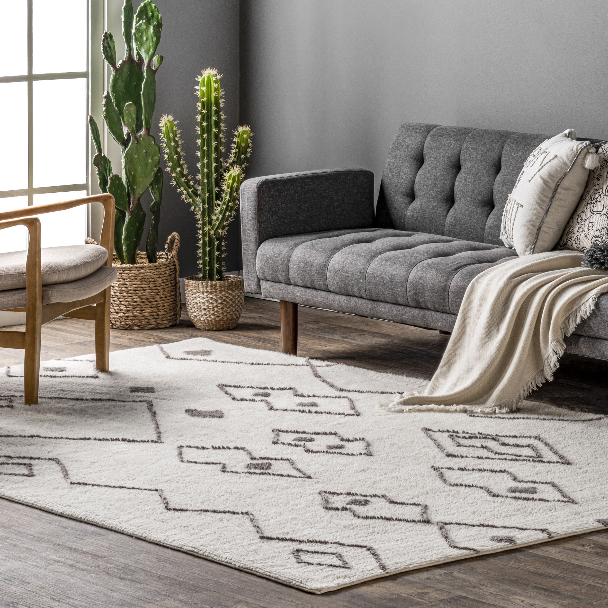 nuLOOM MTBE02A-609 Bassie 6 x 9 (ft) Wool Ivory Rectangular Indoor Geometric Machine washable Area rug