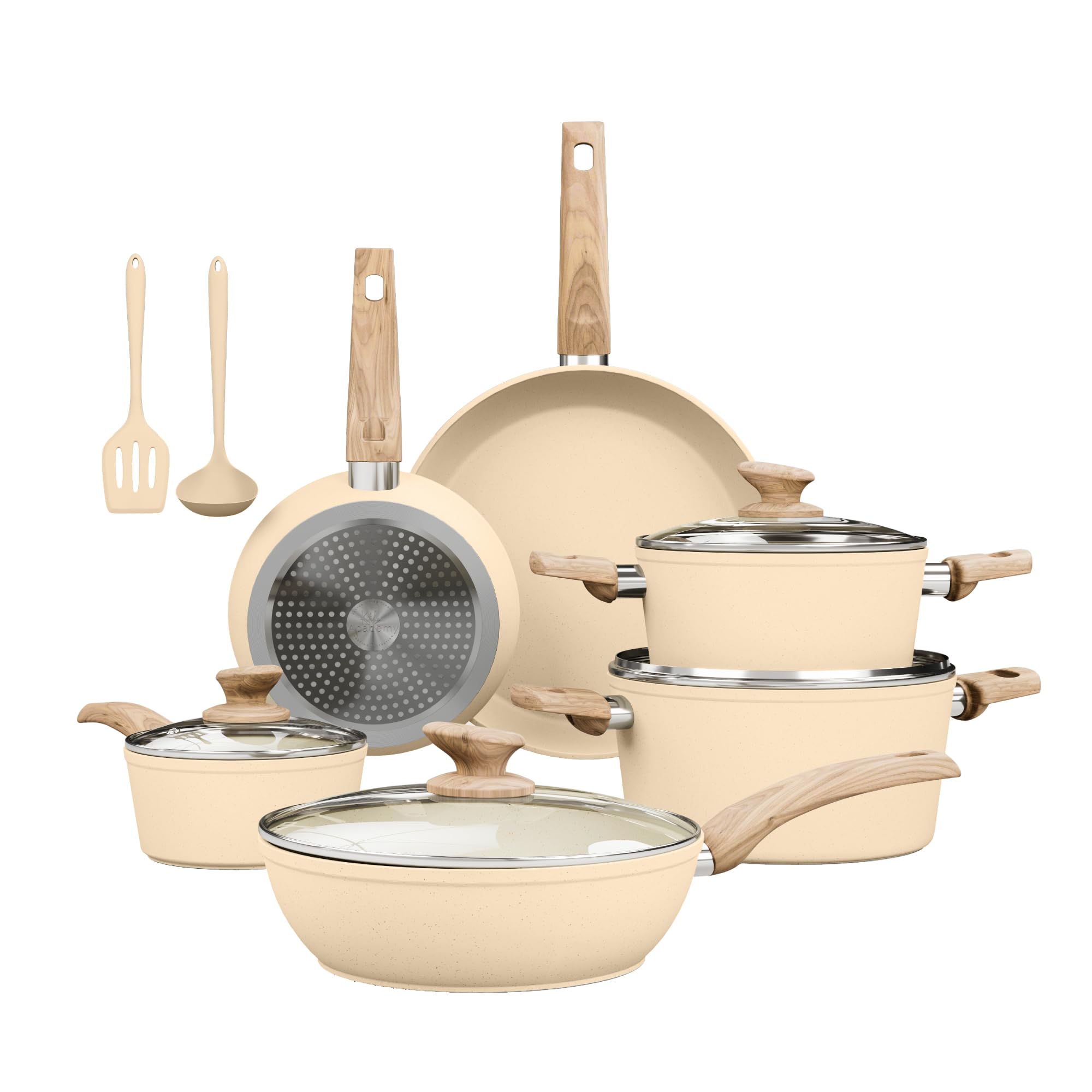 Aoibox  12 Piece Nonstick Granite Cookware Set with Induction Compatibility Beige Pots and Pans with Lids in Set