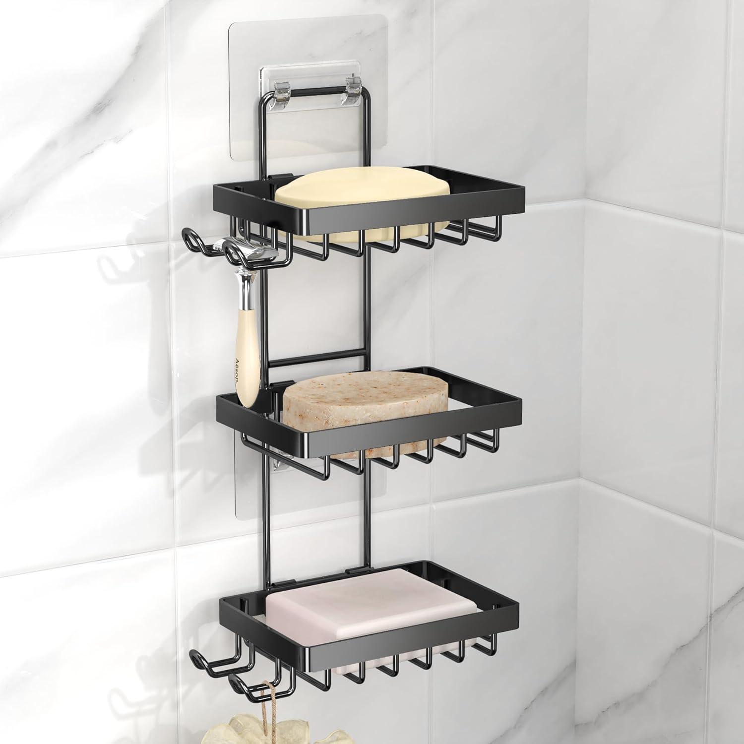 MOFOROCO - 3-Tier White Soap Bar Holder for Shower Wall Mount SUS 304 Stainless Steel Rustproof ...