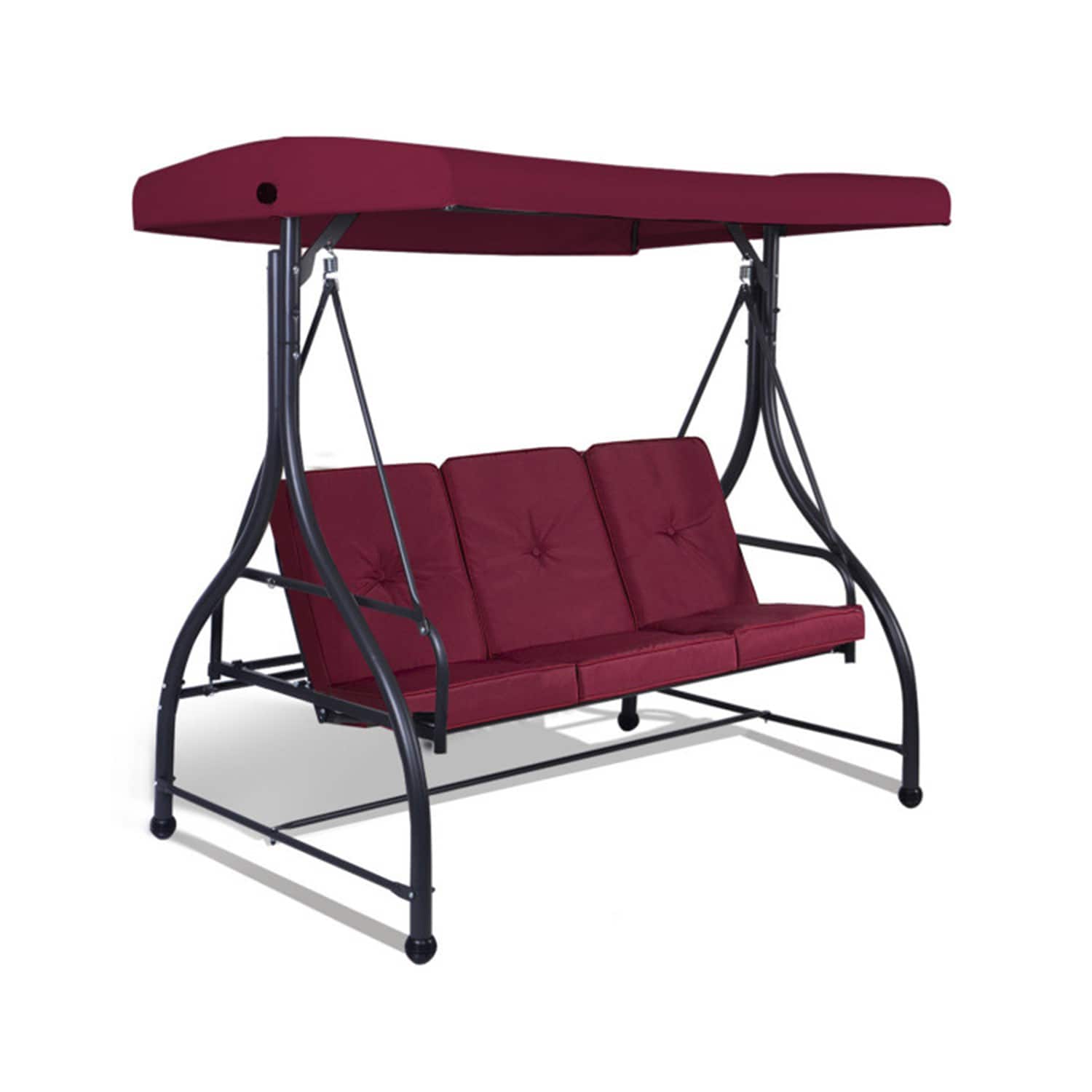 Mondawe MD-DM13156 3 Seats Outdoor Swing Hammock with Adjustable Tilt Canopy 3 -person Wine Red Steel Outdoor Swing