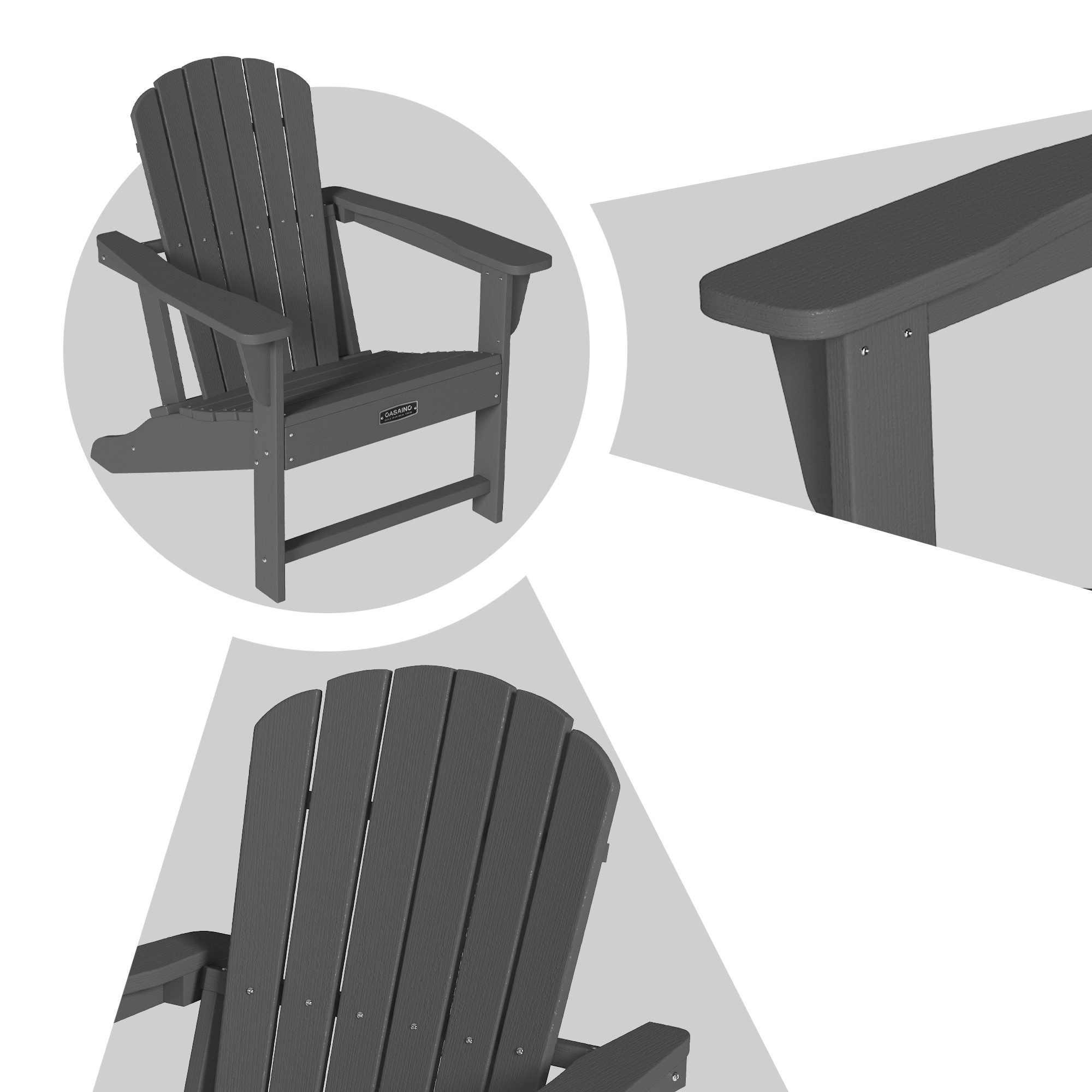 CASAINC Adirondack Chair Gray Polyethylene Frame Stationary Adirondack ...