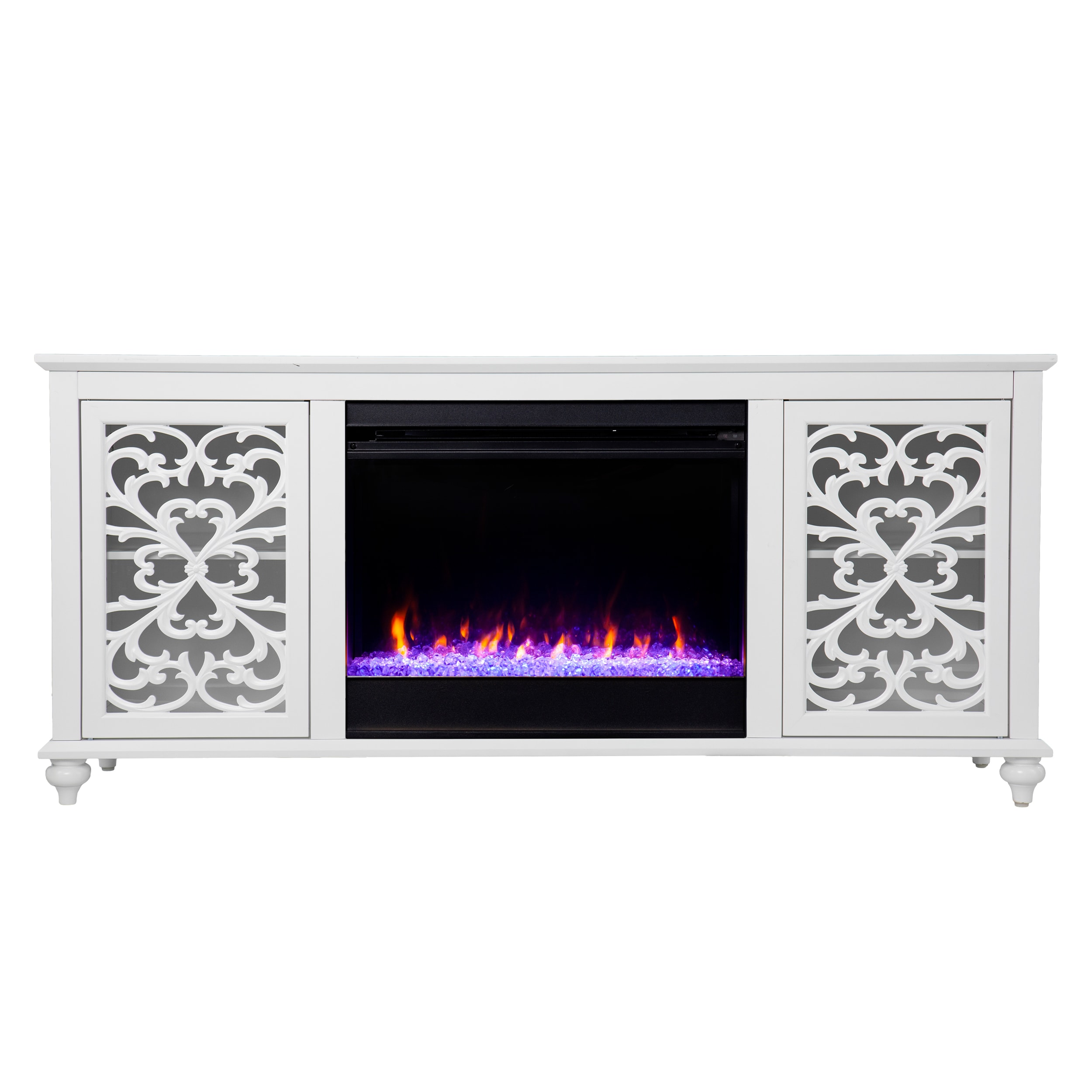 White Electric Fireplace TV Stand with Cabinets and LED Flames