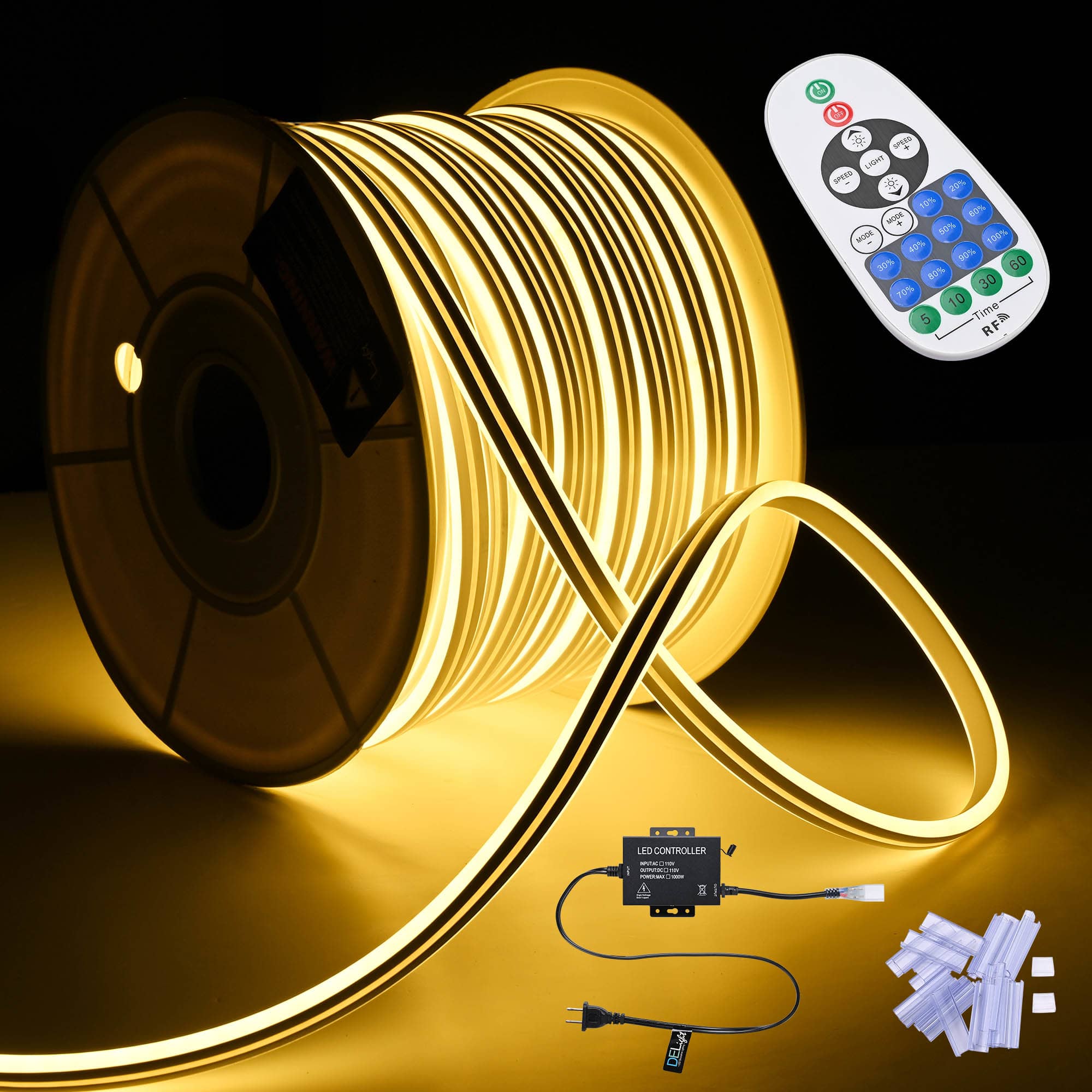 Yescom 11DSL001-N150F-01-LO 150FT Warm White LED Strip Neon Rope Lights w/Remote Control for Outdoor  Waterproof Commercial Lighting